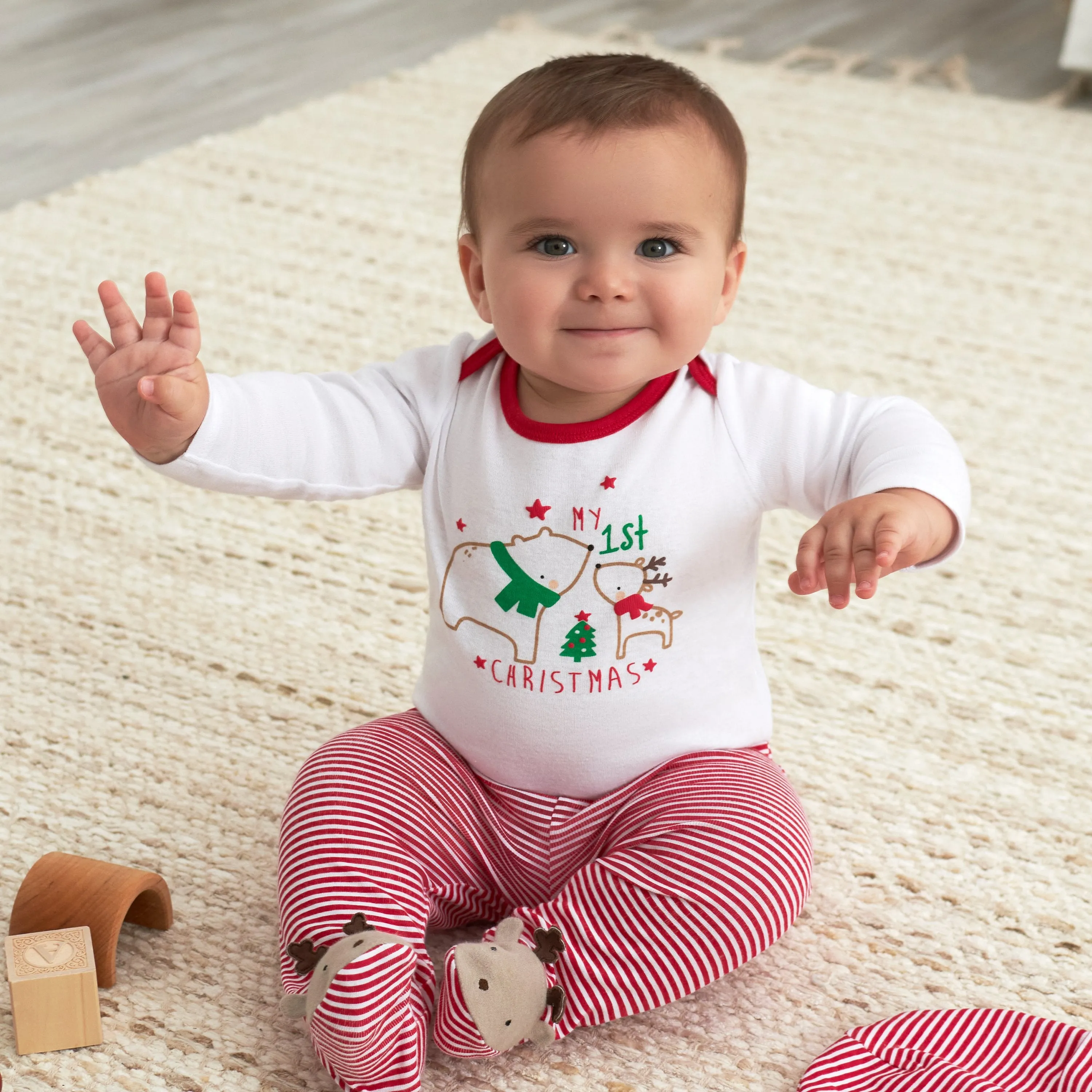 3-Piece Baby Neutral Polar Bear & Reindeer Onesies® Bodysuit, Pants, & Cap Set