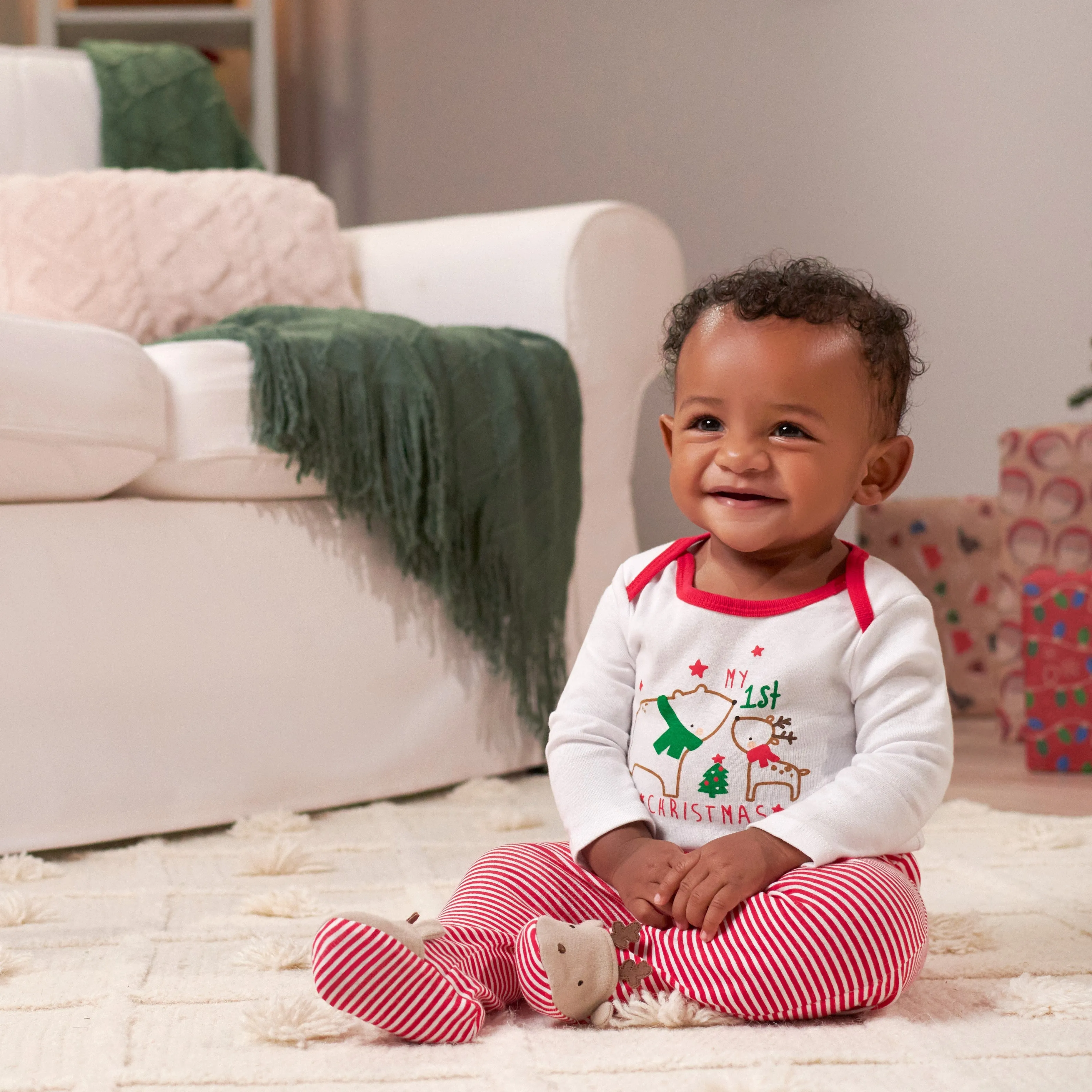 3-Piece Baby Neutral Polar Bear & Reindeer Onesies® Bodysuit, Pants, & Cap Set