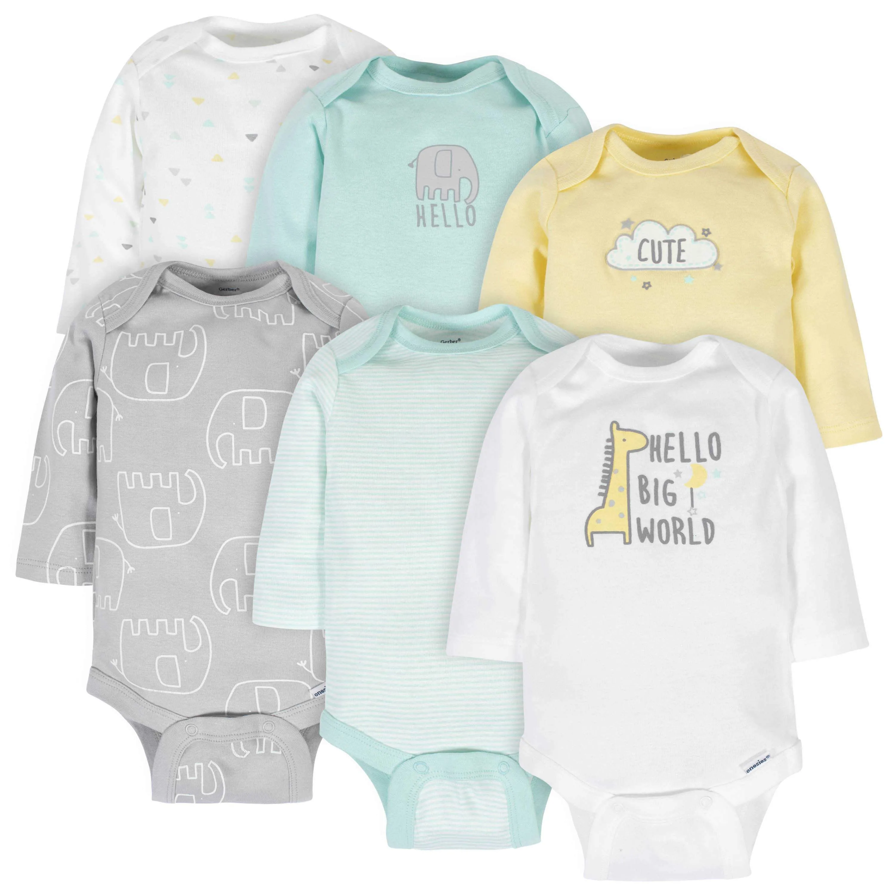 6-Pack Baby Neutral Animals Long Sleeve Onesies® Bodysuits