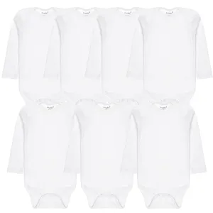 7 Pack White Long Sleeve Baby Bodysuits for Boys and Girls