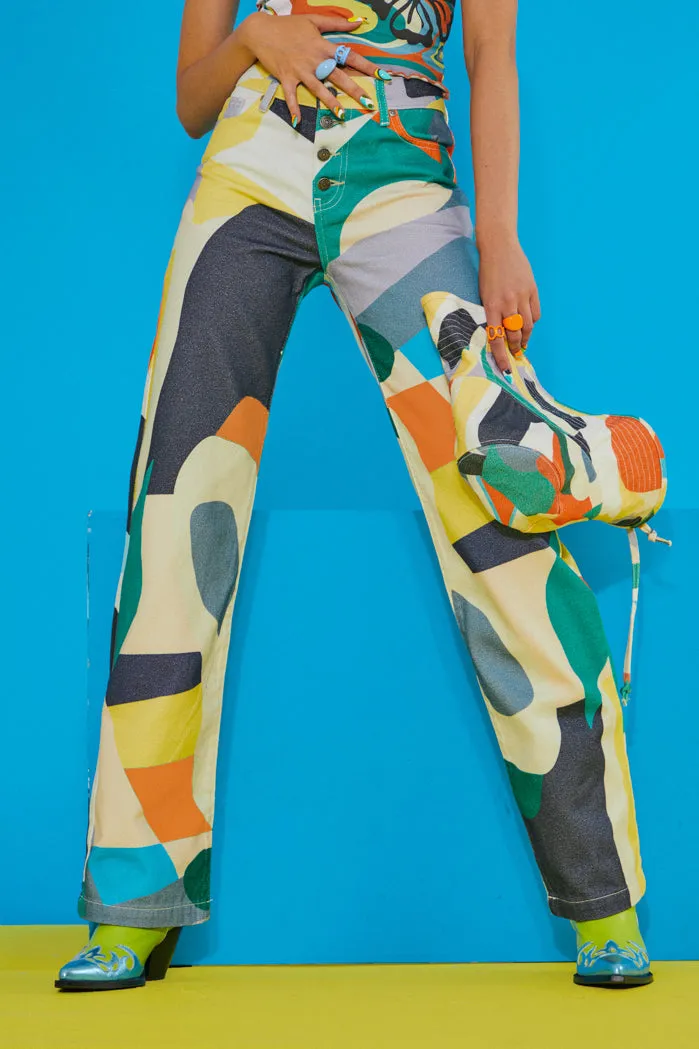 Abstract Art Print High Waist Boyfriend Fit Jeans
