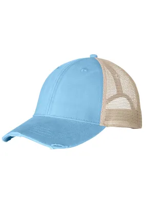 Adams Mens Distressed Ollie Adjustable Trucker Hat - Baby Blue/Tan