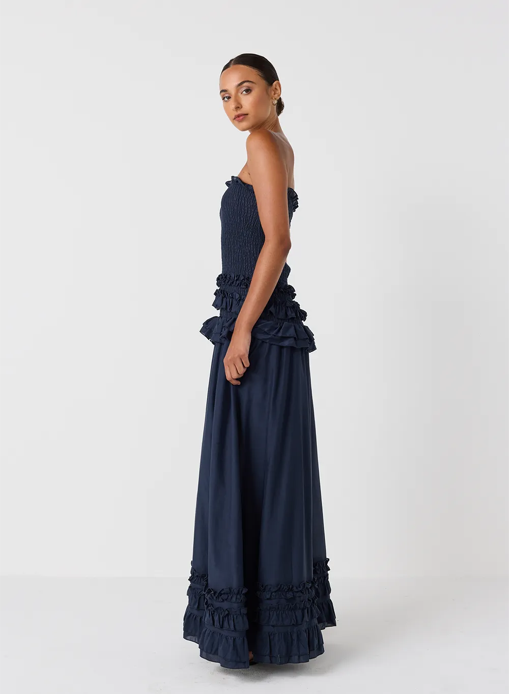Anastacia Silk Cotton Maxi Dress | Navy
