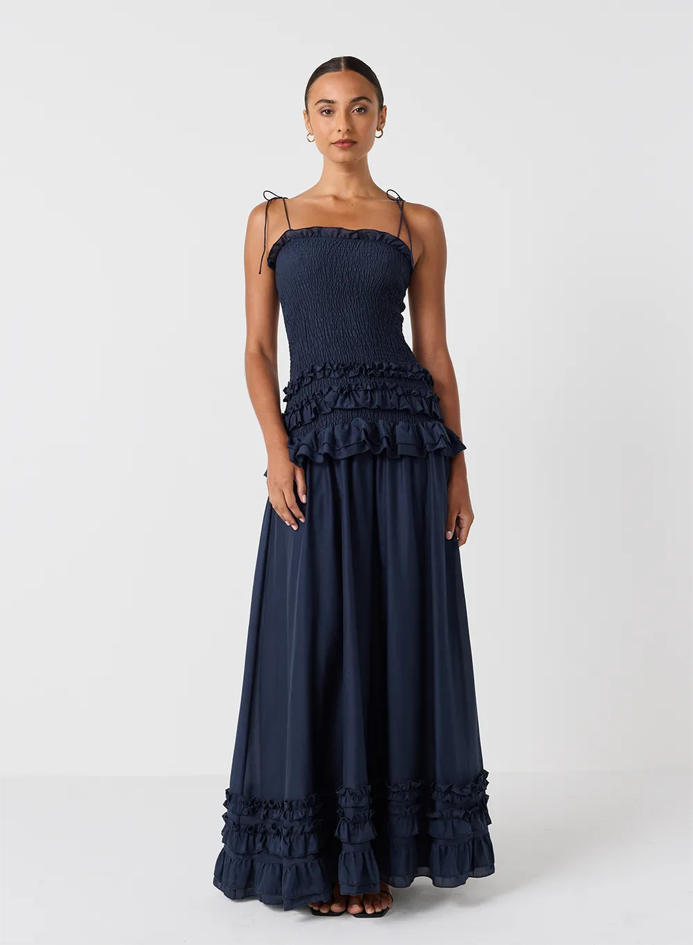 Anastacia Silk Cotton Maxi Dress | Navy