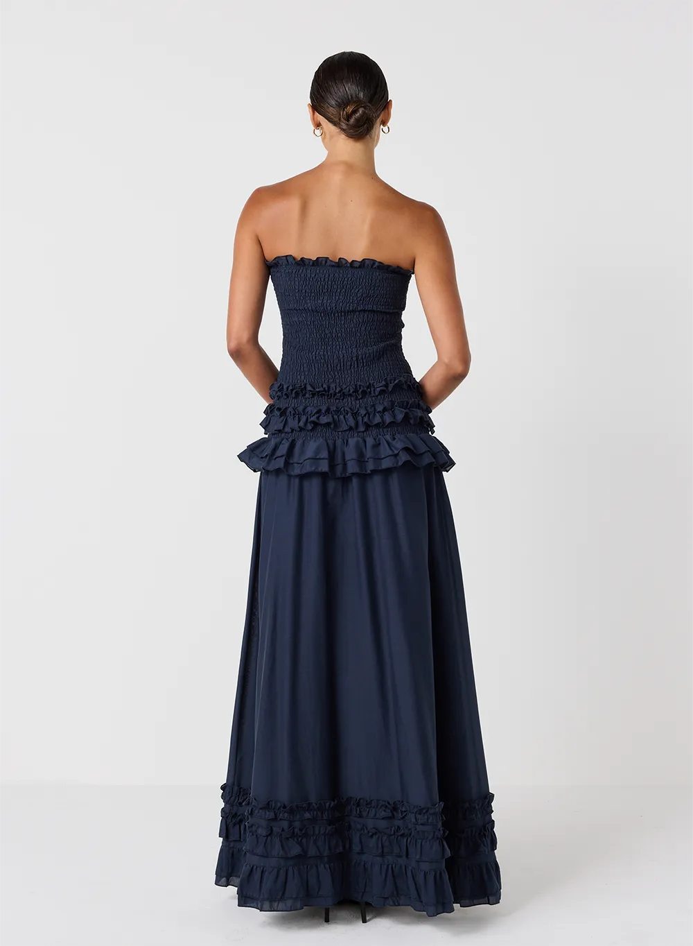 Anastacia Silk Cotton Maxi Dress | Navy