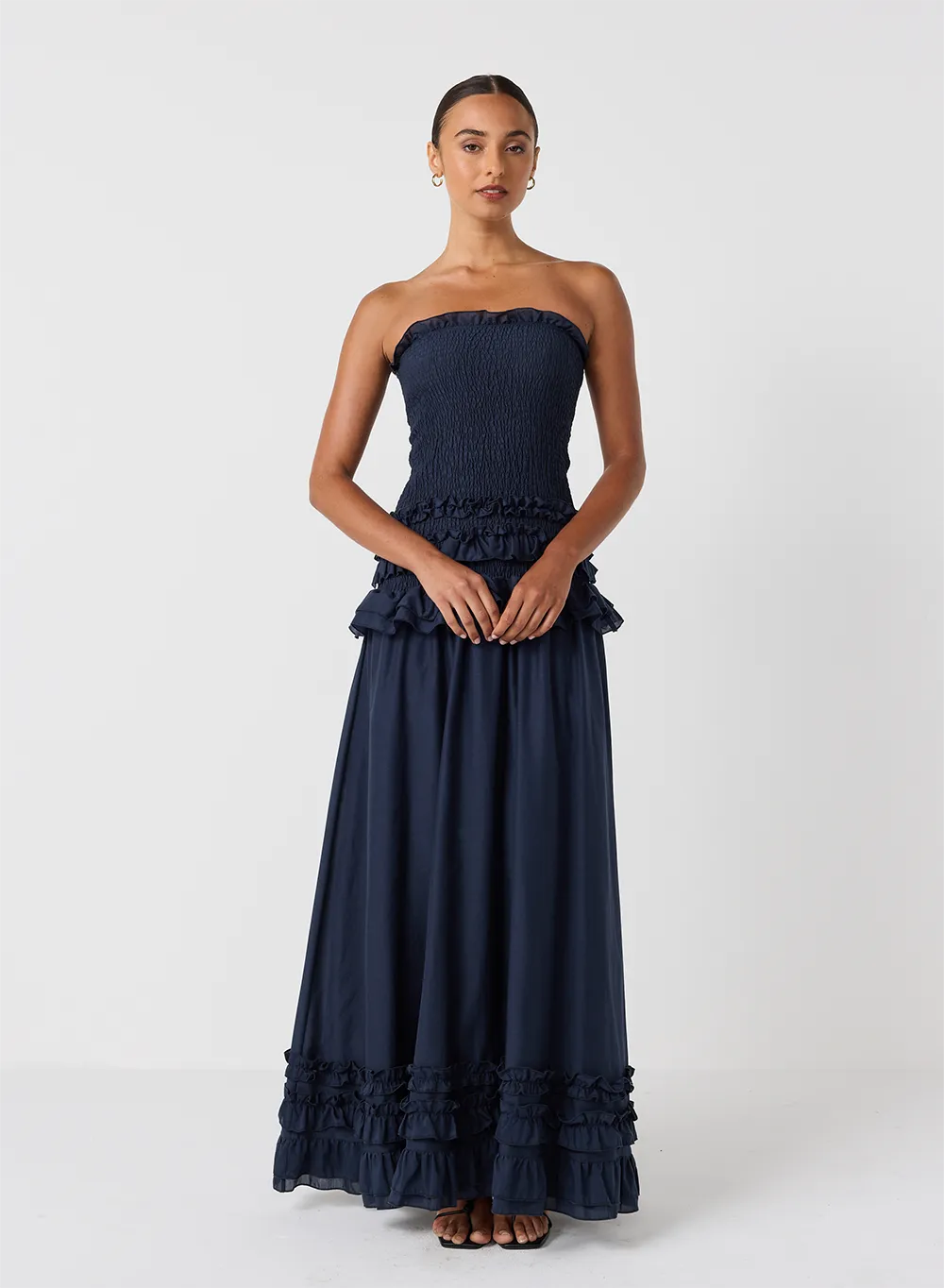 Anastacia Silk Cotton Maxi Dress | Navy