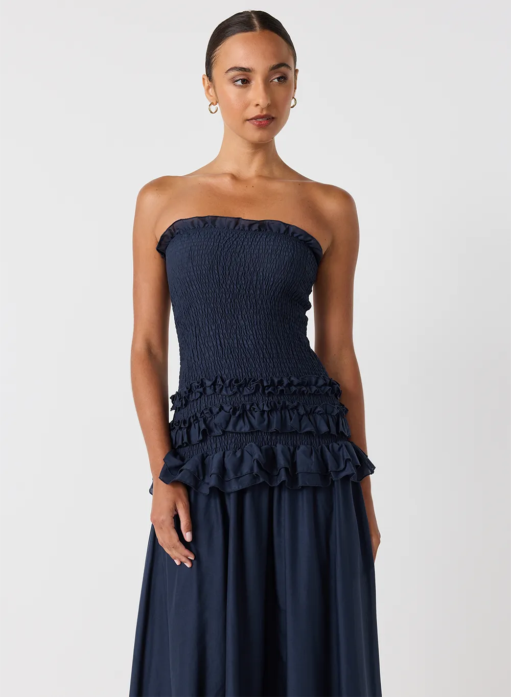 Anastacia Silk Cotton Maxi Dress | Navy