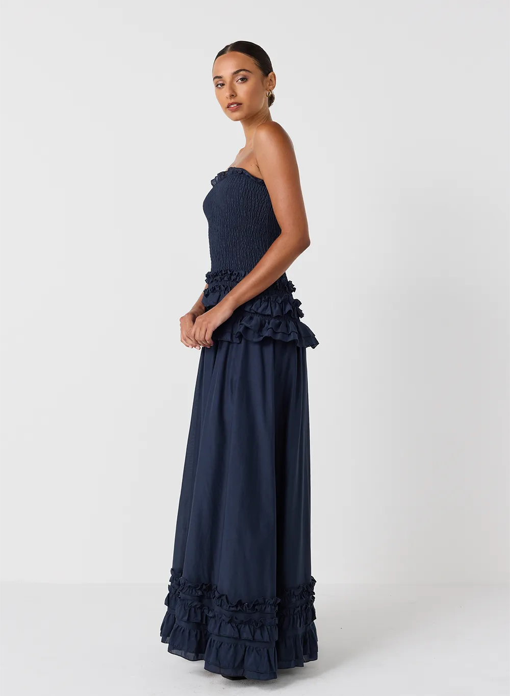 Anastacia Silk Cotton Maxi Dress | Navy