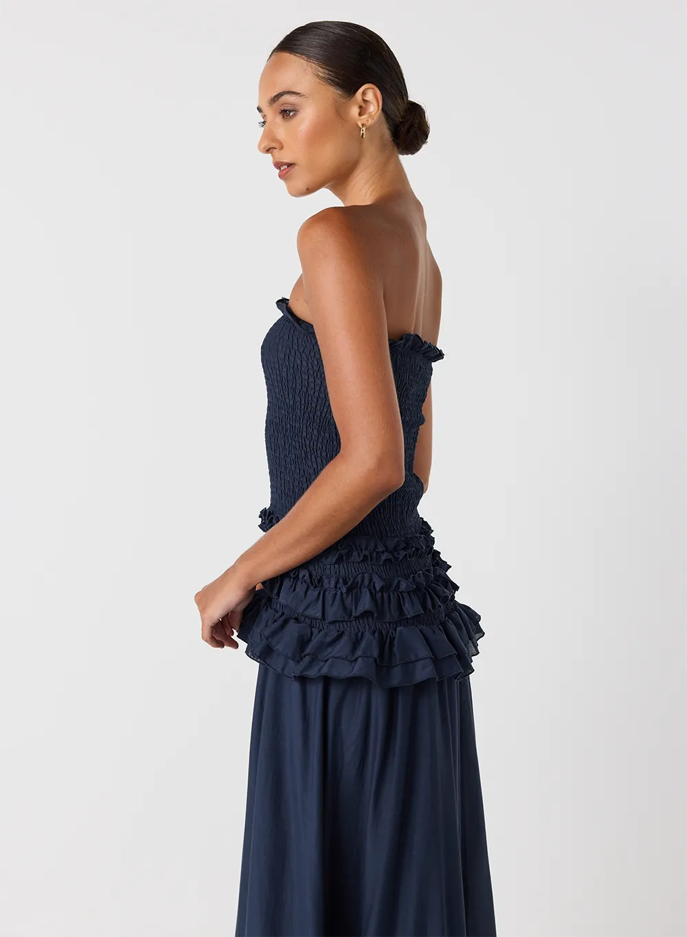 Anastacia Silk Cotton Maxi Dress | Navy
