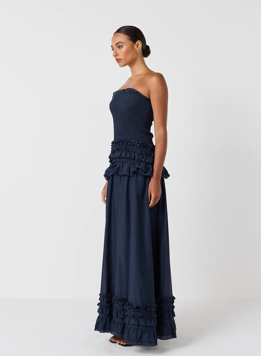 Anastacia Silk Cotton Maxi Dress | Navy