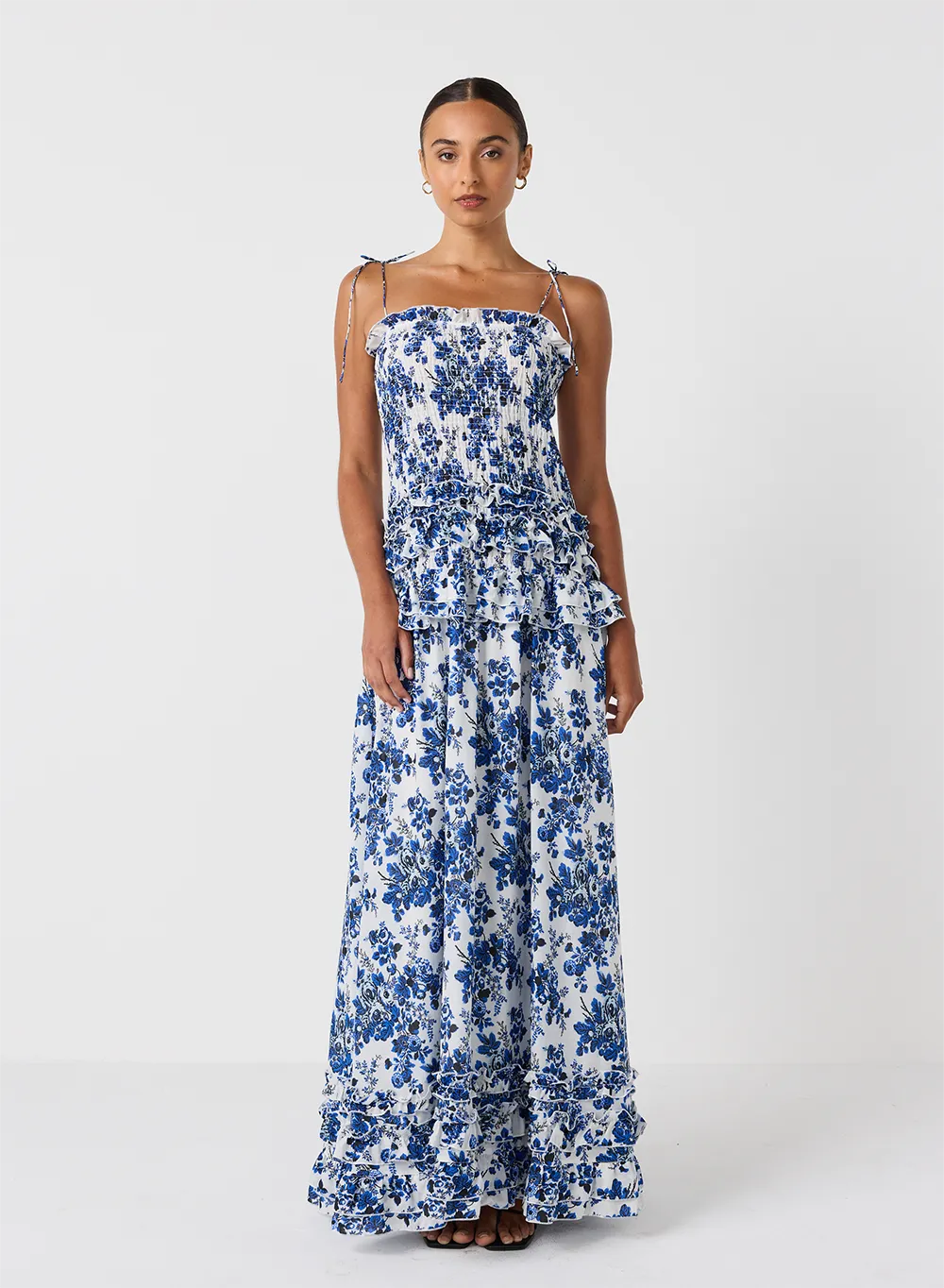 Anastacia Silk Cotton Maxi Dress | Vintage Rose Print