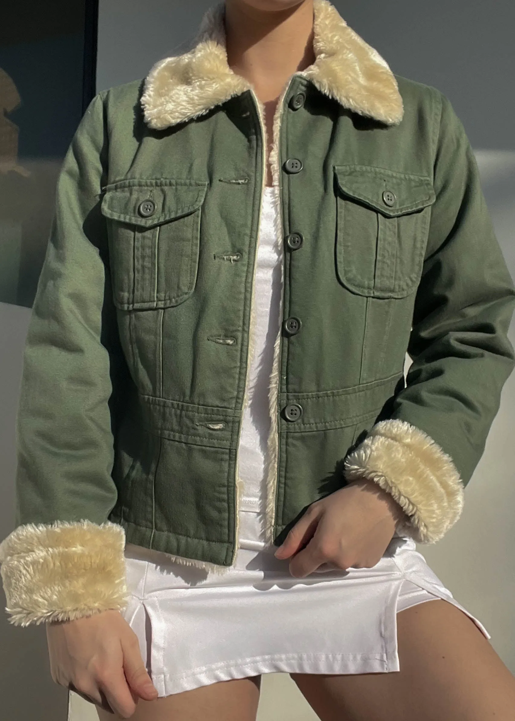Army Green Fur Trim Jacket (M)
