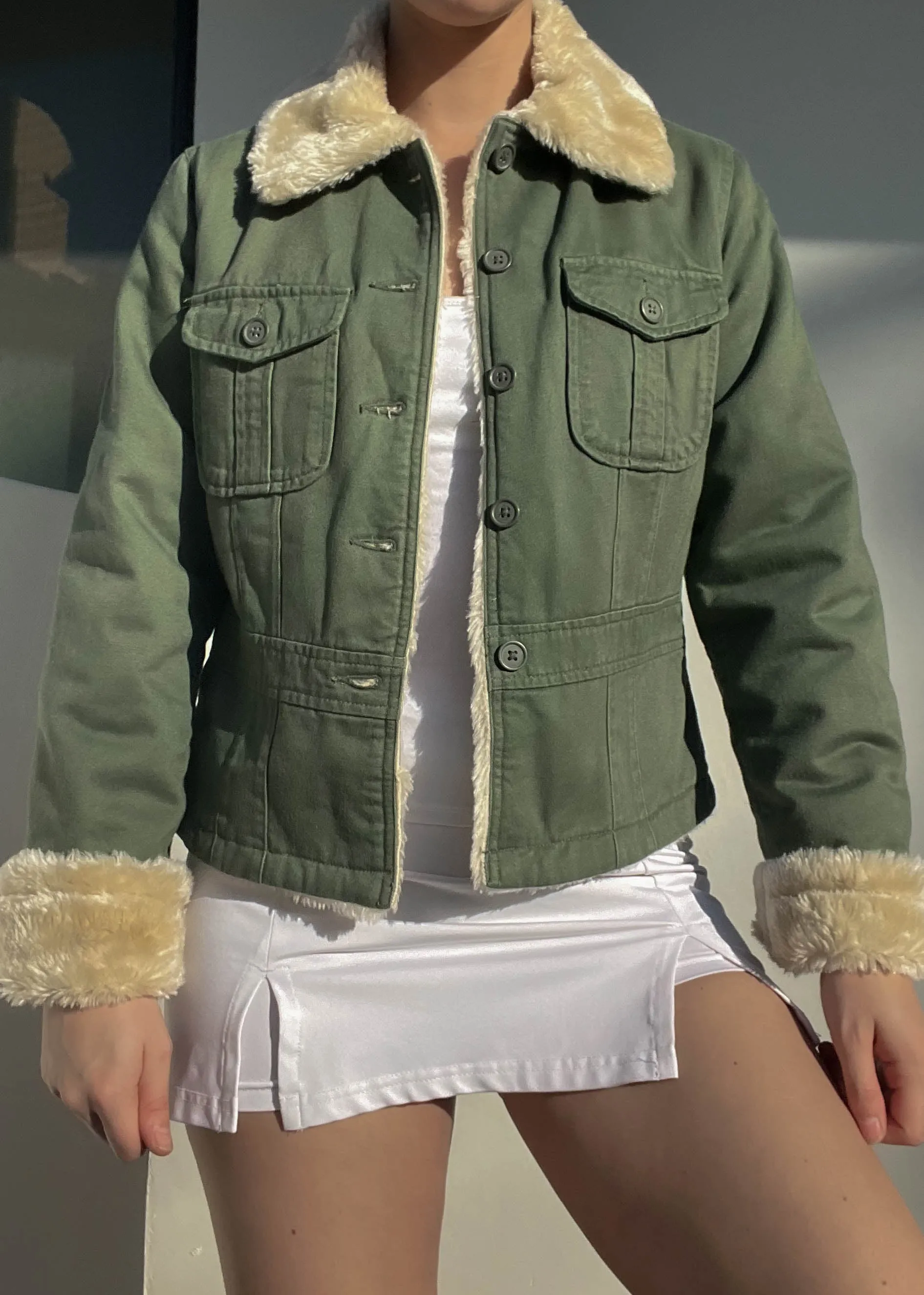 Army Green Fur Trim Jacket (M)
