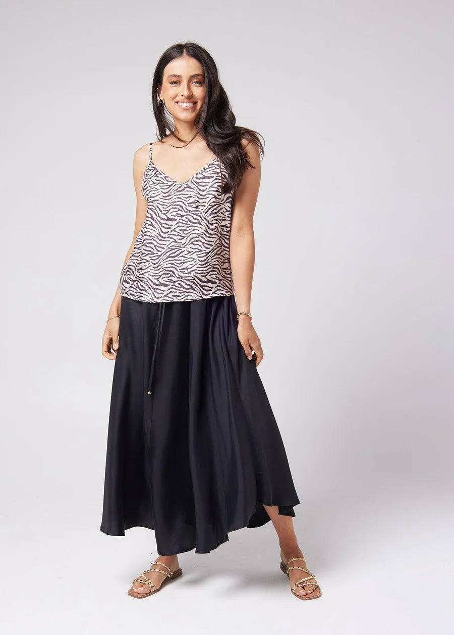 Aster Silk Maxi Skirt - Black