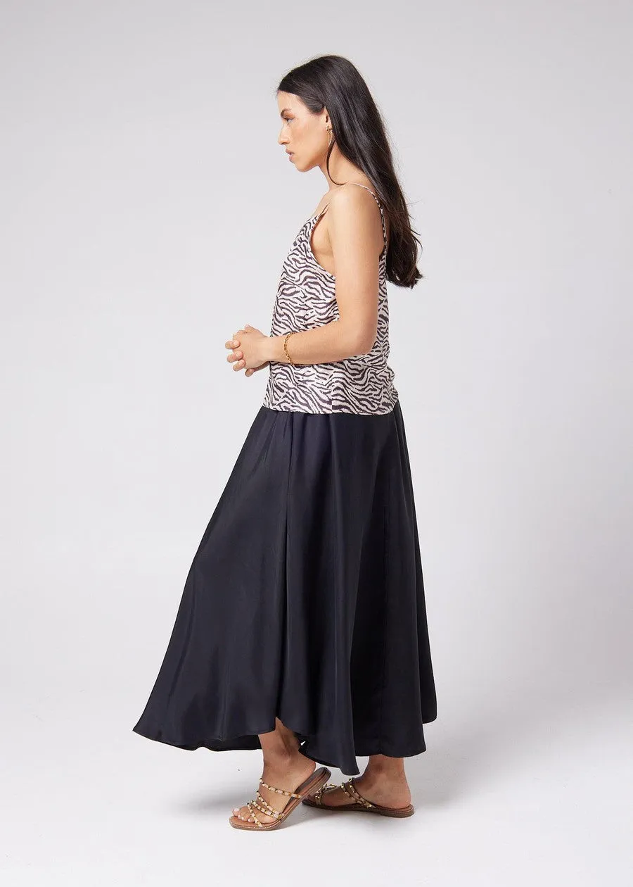 Aster Silk Maxi Skirt - Black