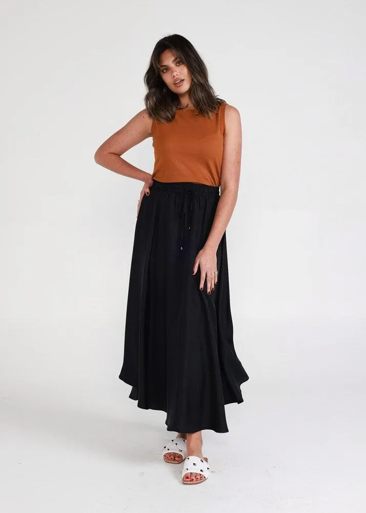 Aster Silk Maxi Skirt - Black