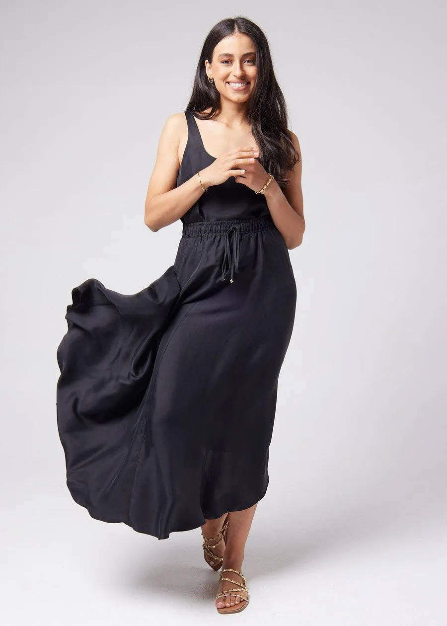 Aster Silk Maxi Skirt - Black