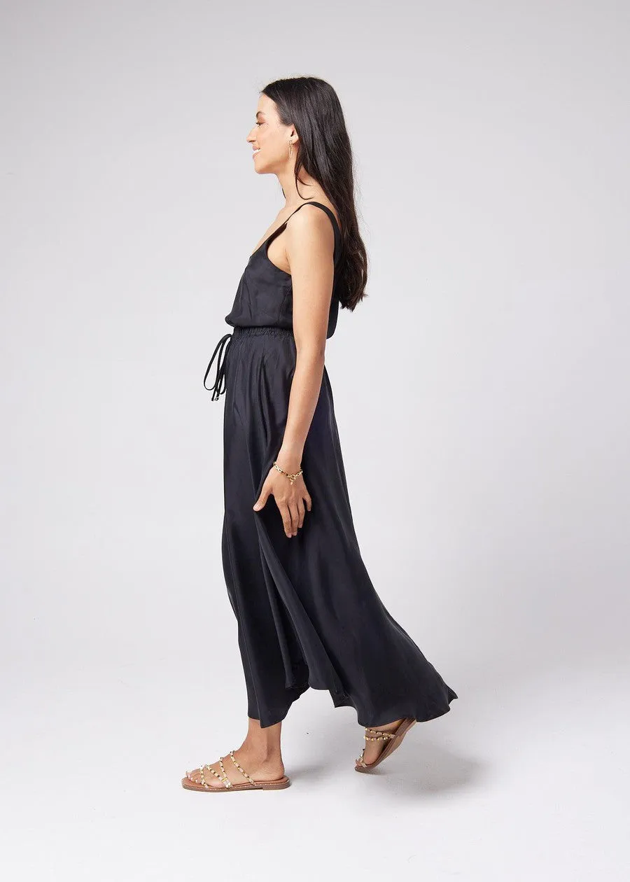 Aster Silk Maxi Skirt - Black