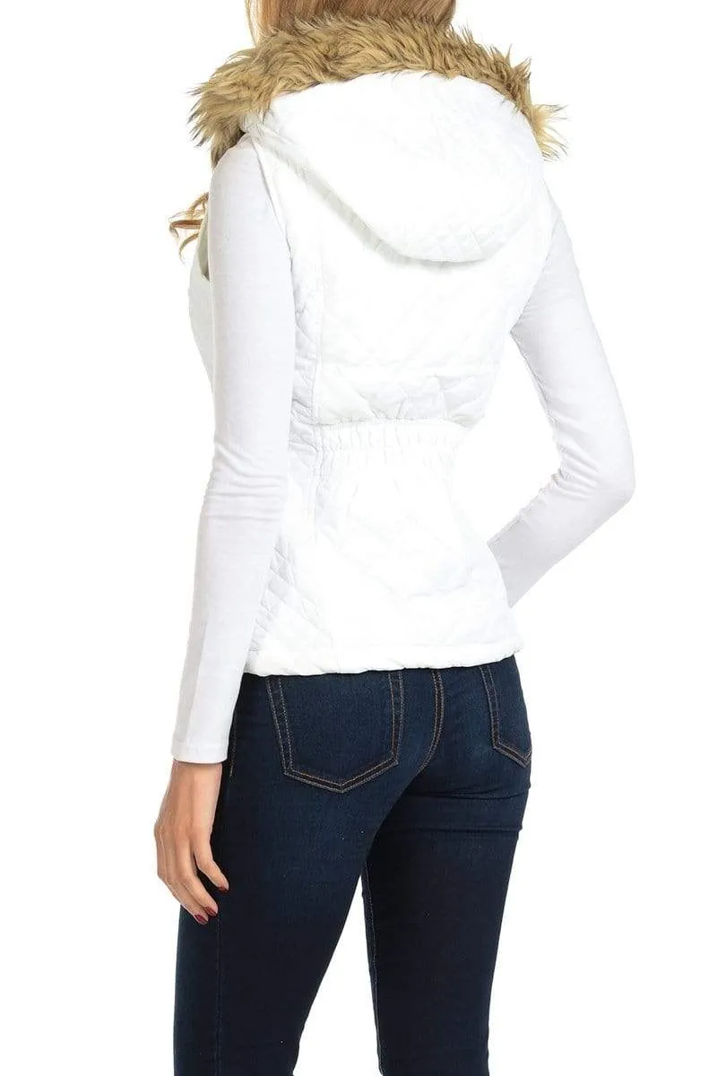Auliné Collection Womens Quilted Zip Up Lightweight Fur Hooded Padding Vest
