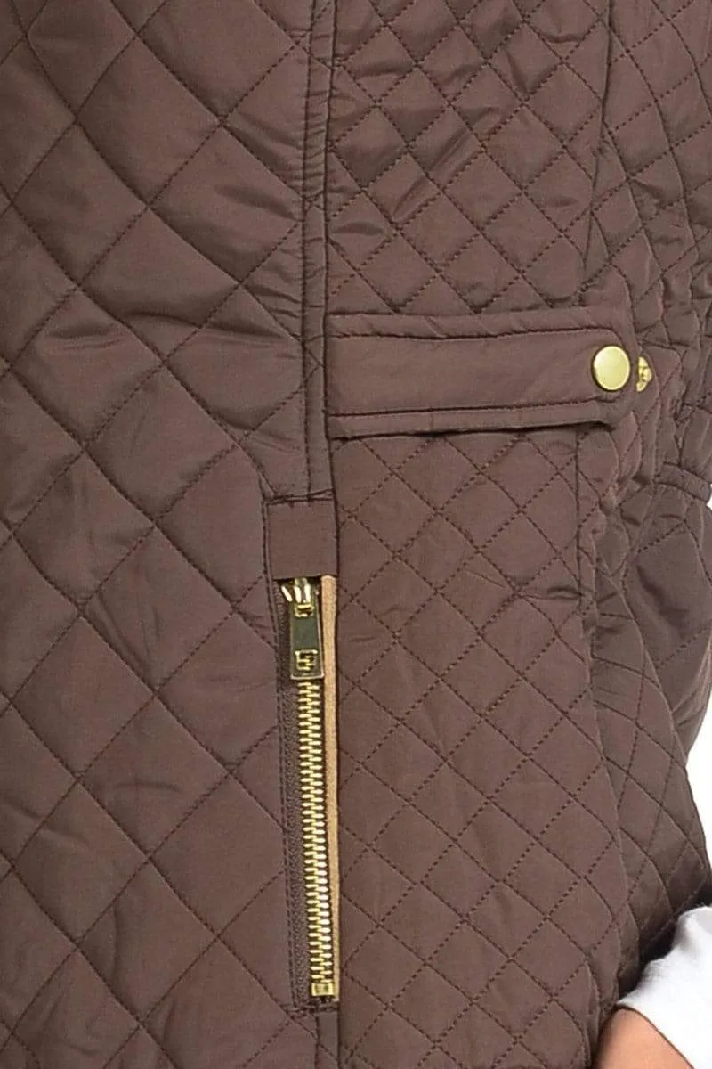 Auliné Collection Womens Quilted Zip Up Lightweight Fur Hooded Padding Vest