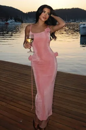 Backless Rosetta Design Bodycon Maxi Dress