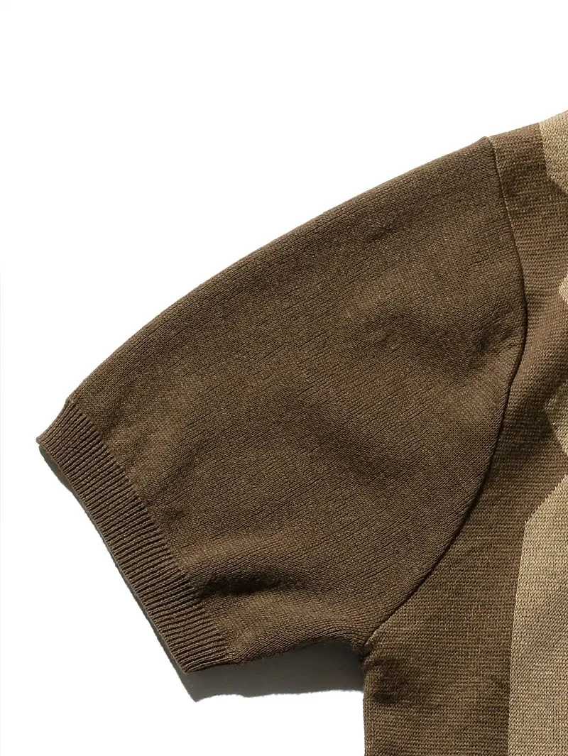 Beams Plus Brown Zip Knit Polo Stripe