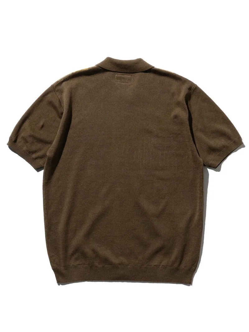 Beams Plus Brown Zip Knit Polo Stripe