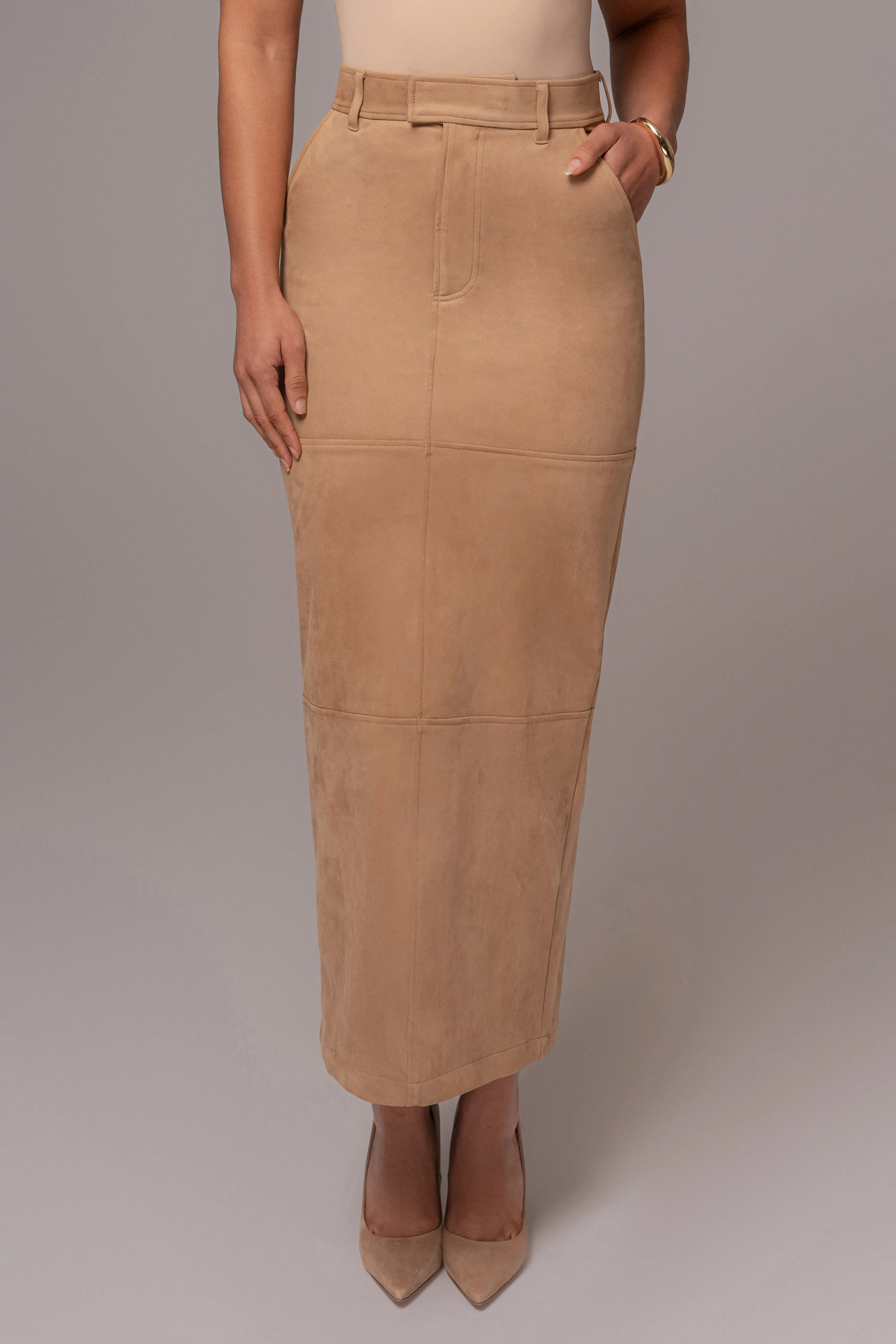 Beige Joy Suede Maxi Skirt