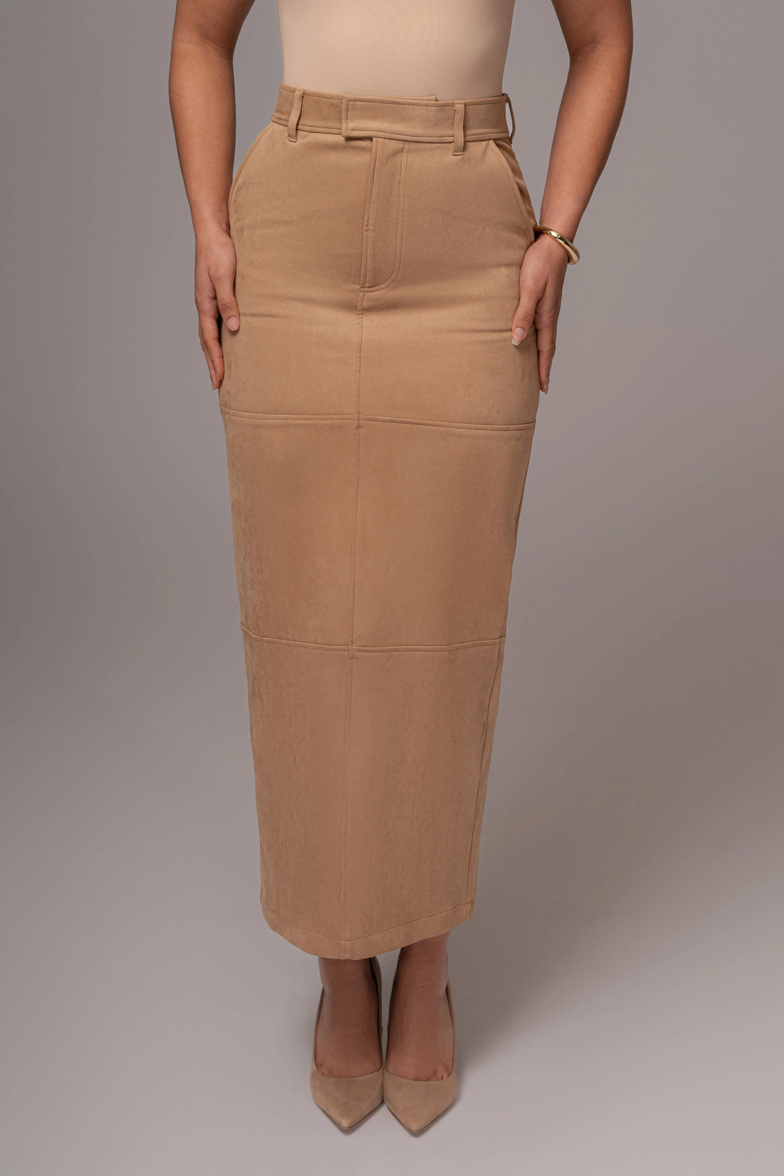 Beige Joy Suede Maxi Skirt