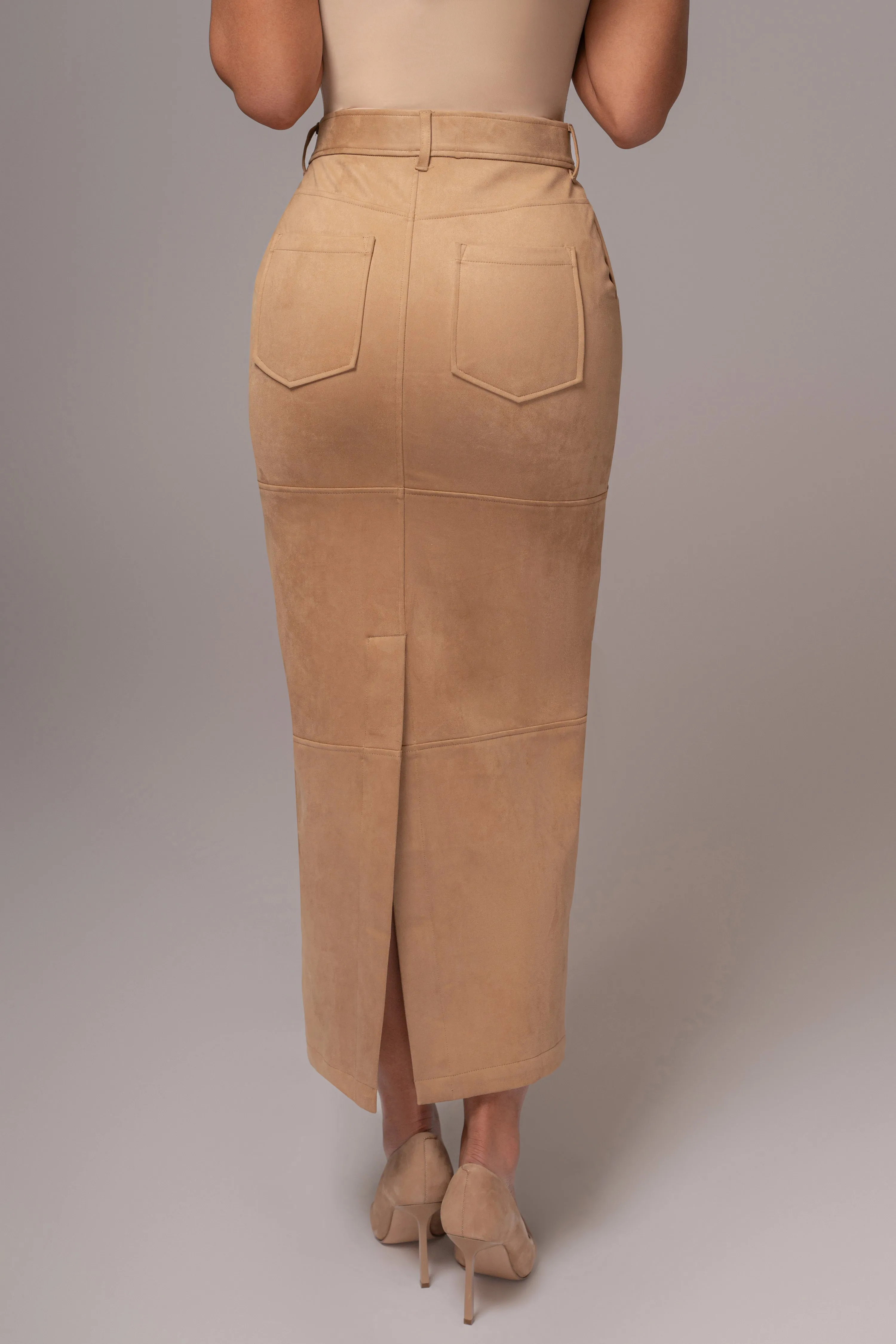 Beige Joy Suede Maxi Skirt
