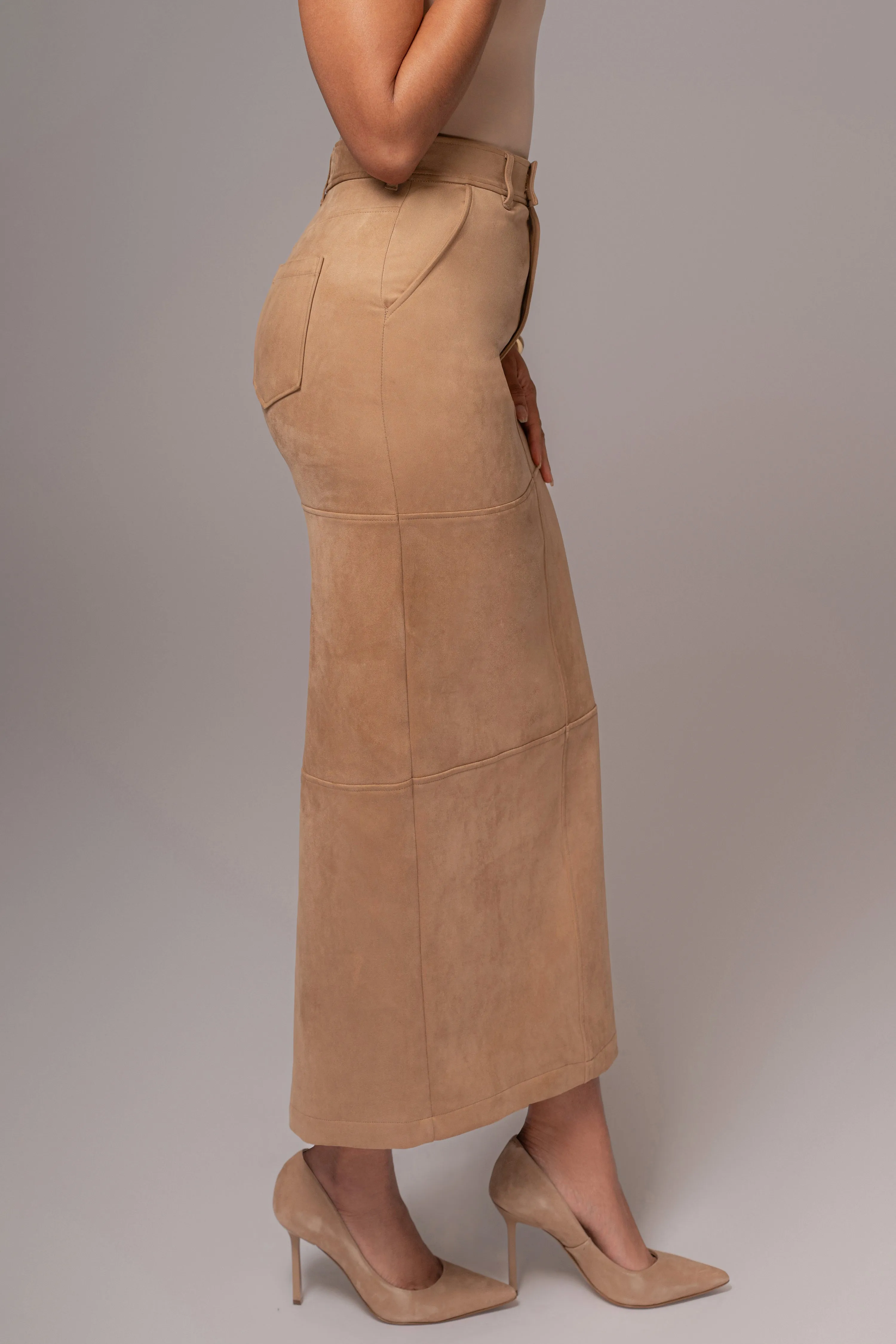 Beige Joy Suede Maxi Skirt