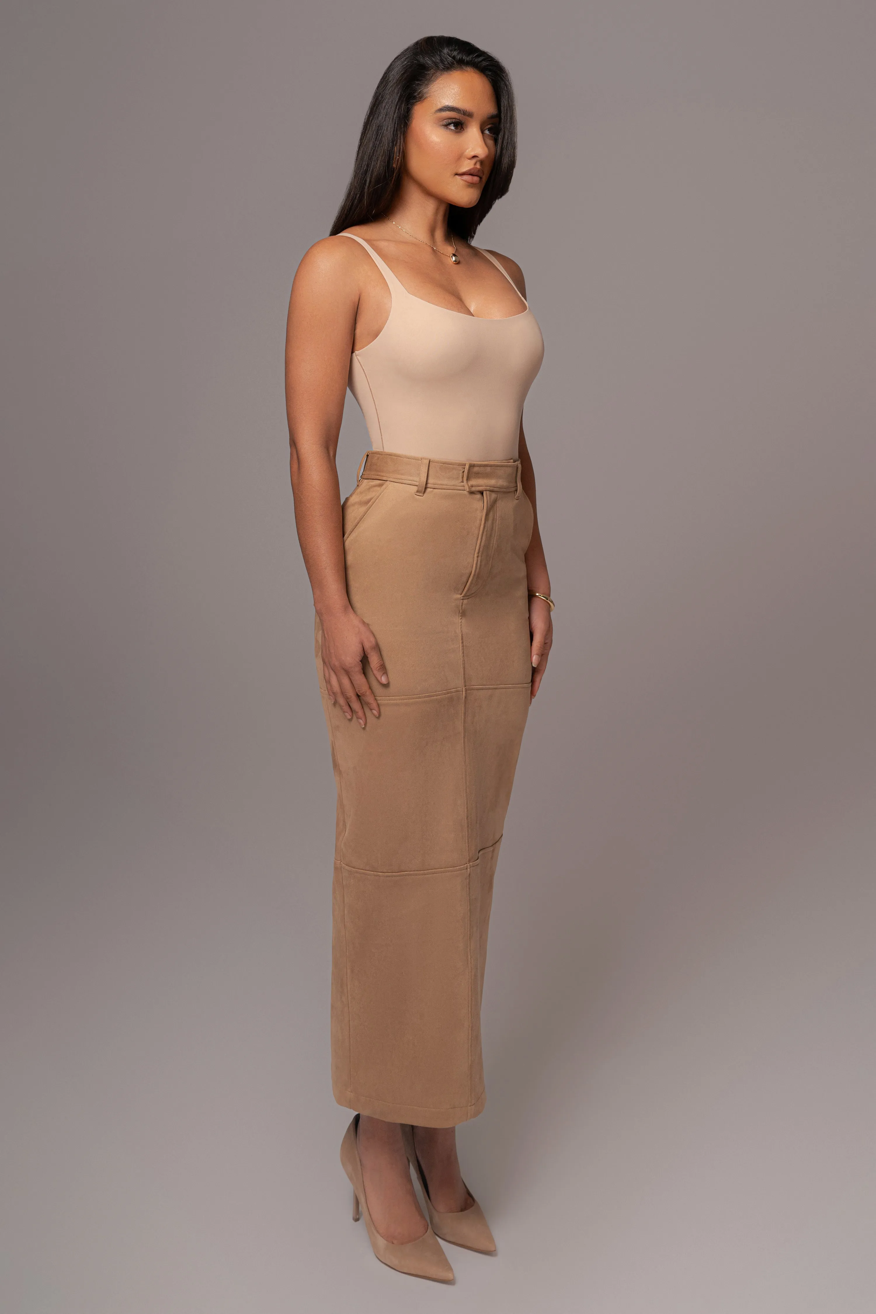 Beige Joy Suede Maxi Skirt