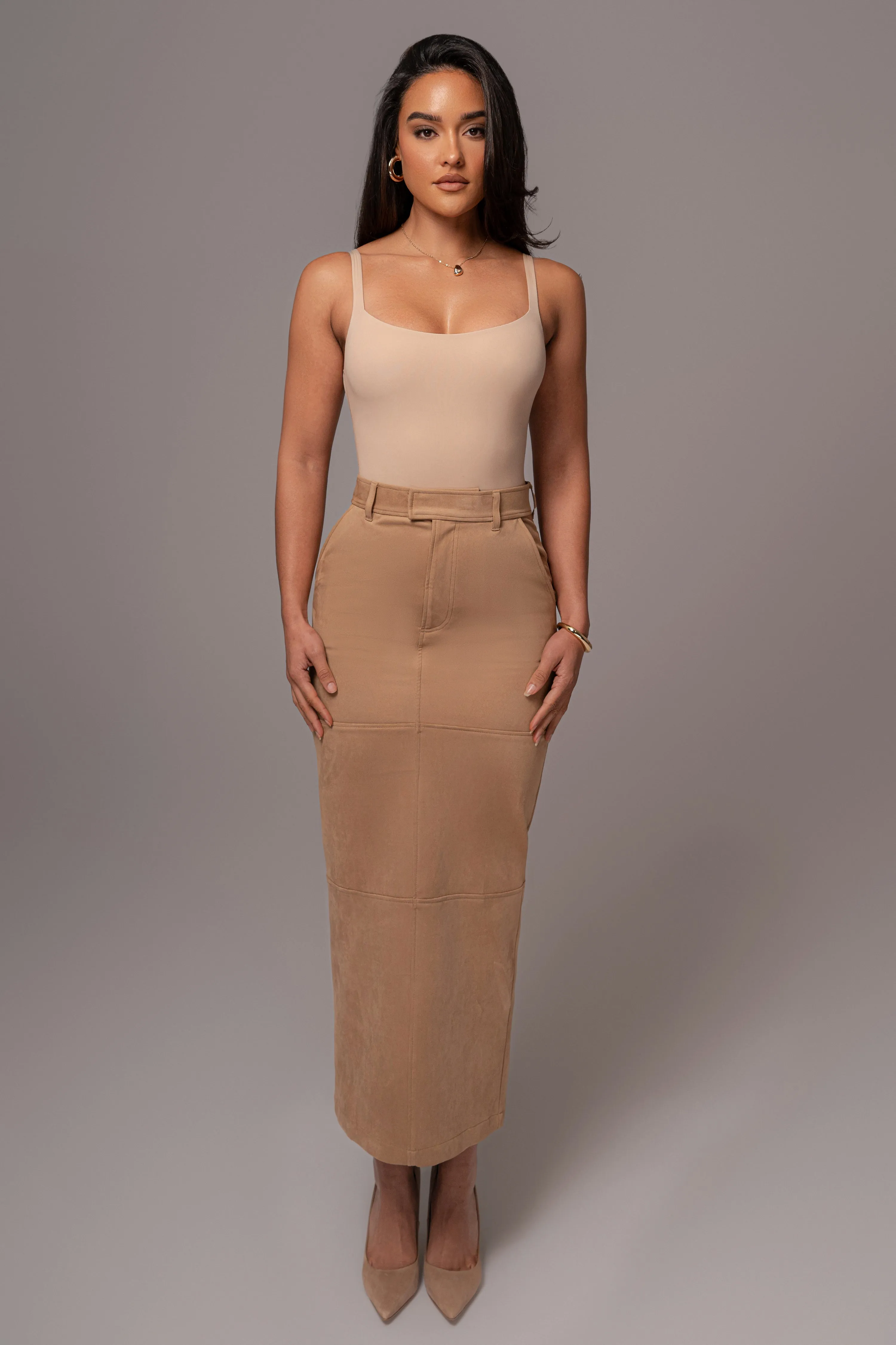 Beige Joy Suede Maxi Skirt