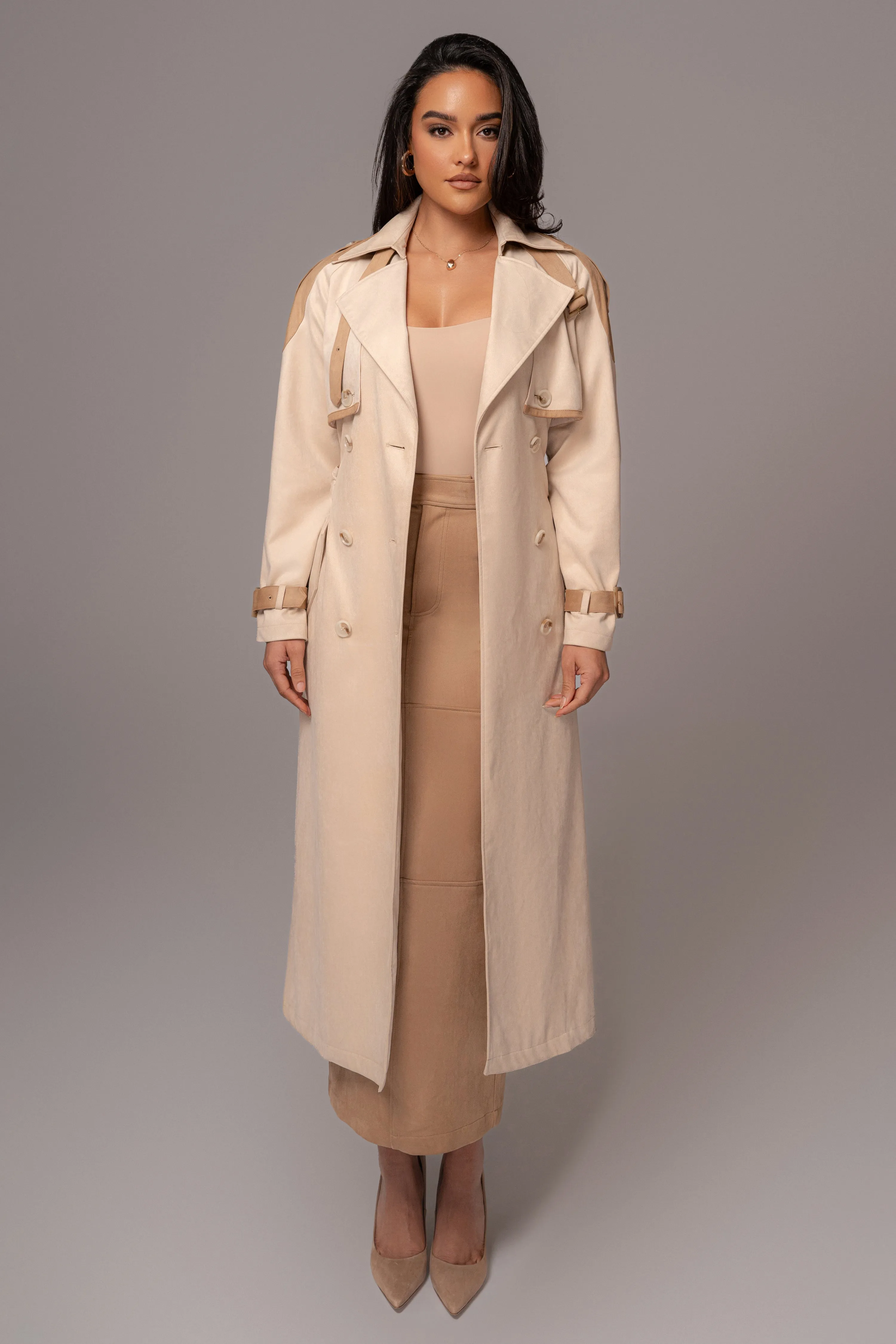 Beige Joy Suede Maxi Skirt