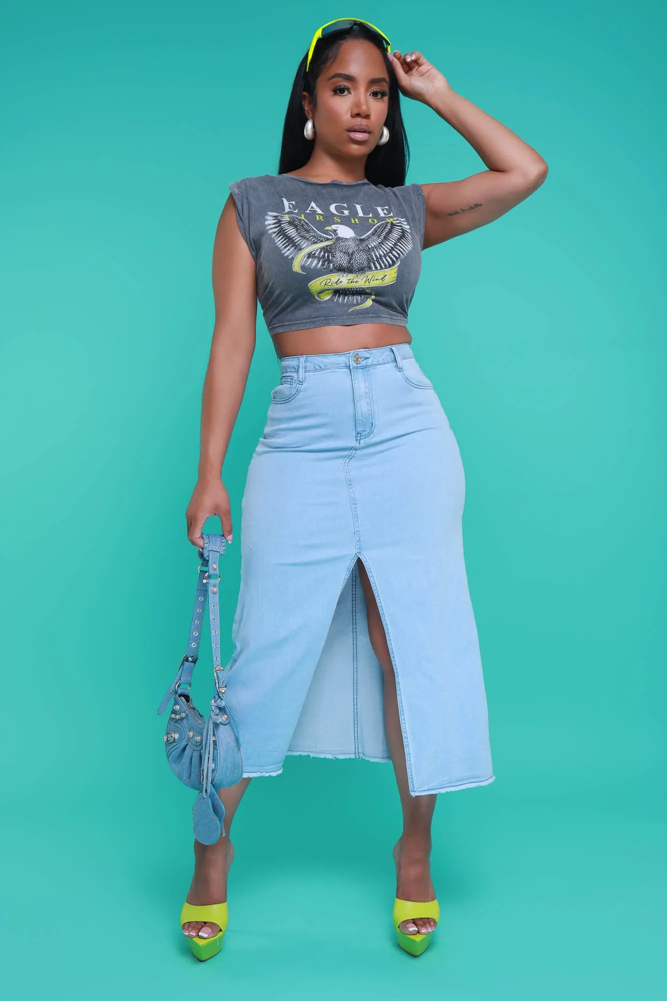 Believe It High Rise Denim Maxi Skirt - Light Wash