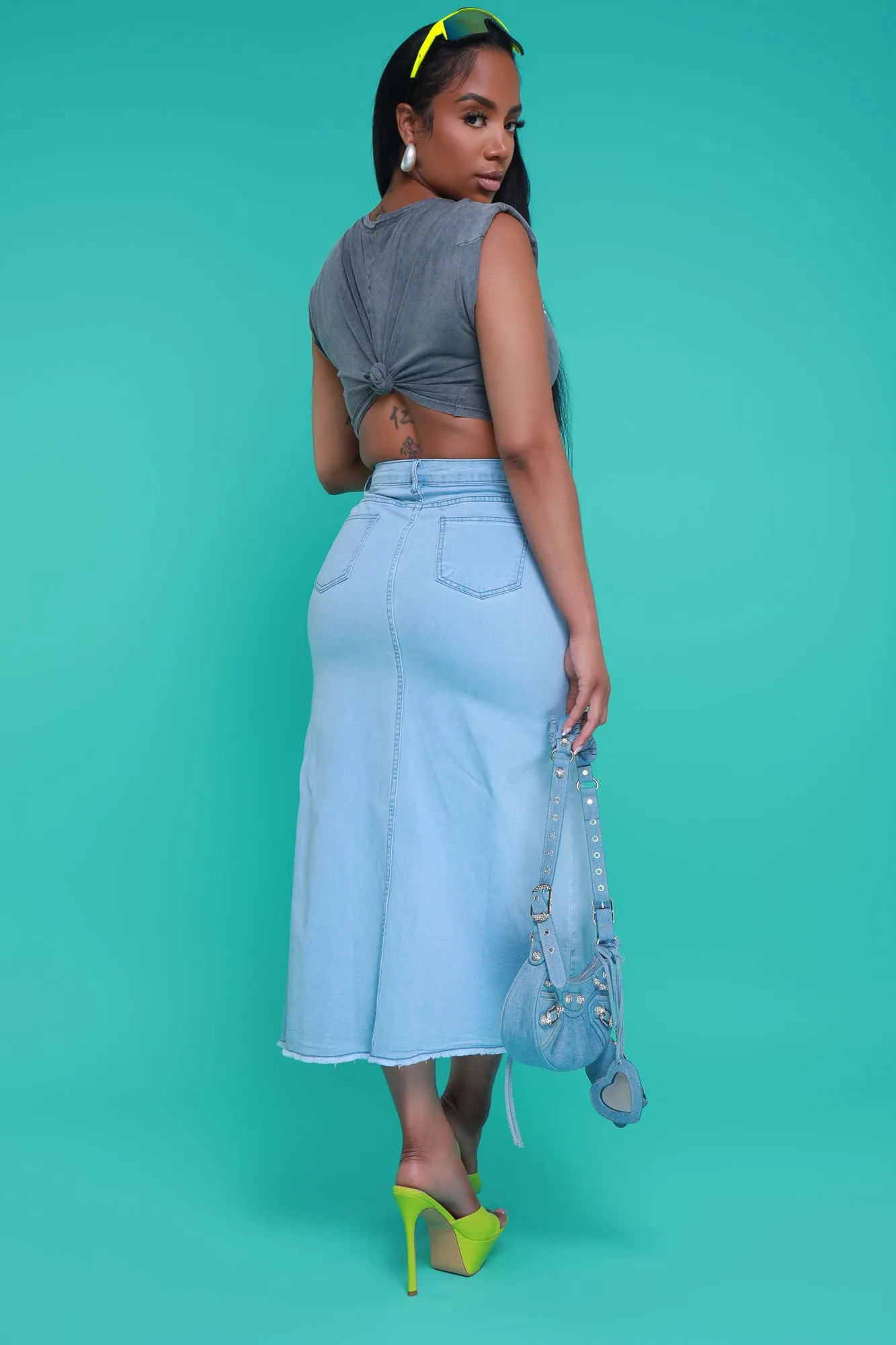 Believe It High Rise Denim Maxi Skirt - Light Wash