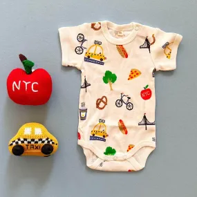 Big City Baby Gift Set - Organic NYC Onesie, Taxi Rattle & Apple Rattle