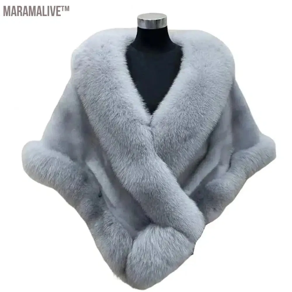 Big Faux Fur Wraps Winter Coat Warm shawls Outerwear White Black Blue Shrug Women Jacket