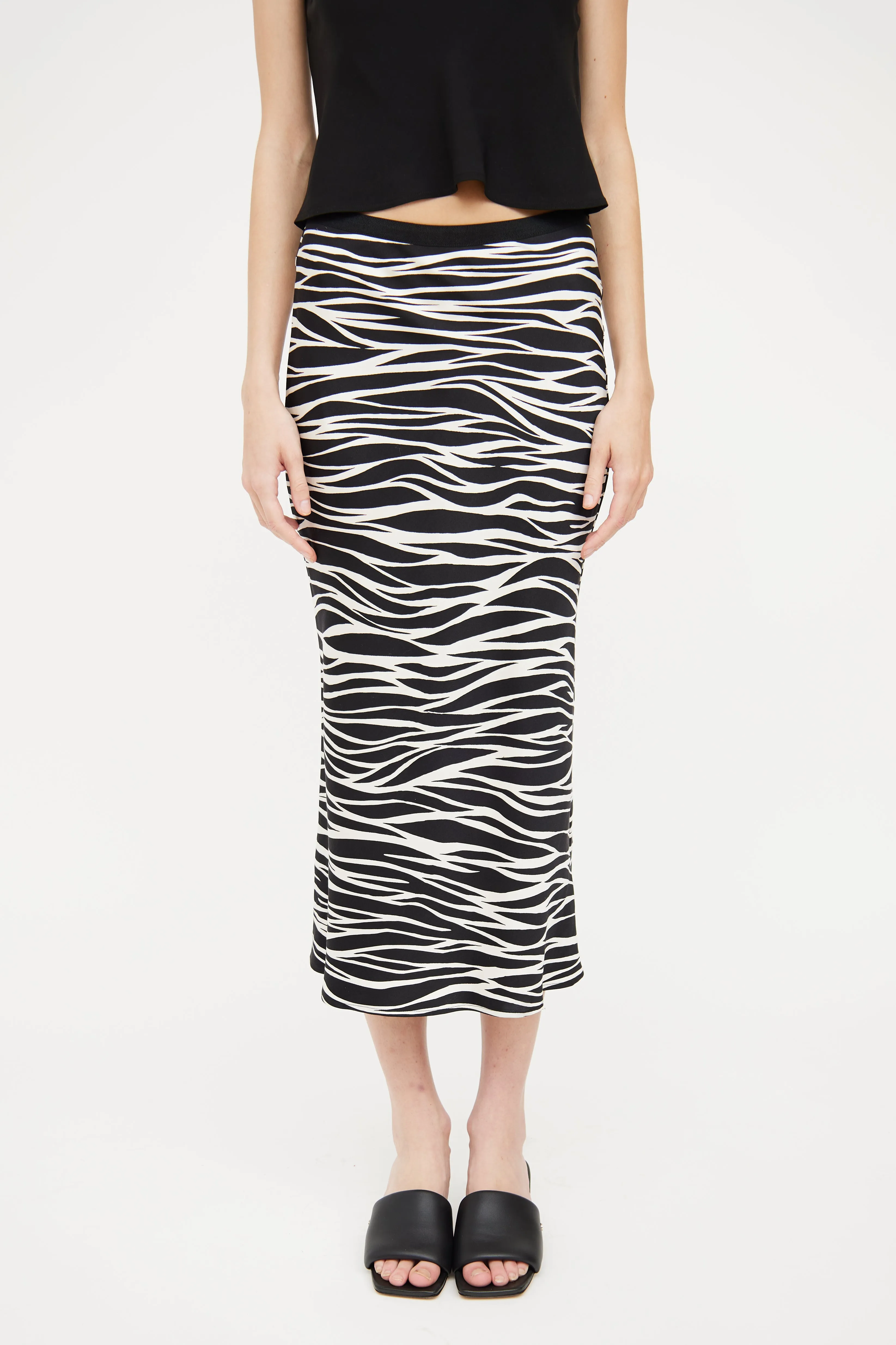 Black & White Printed Silk Skirt