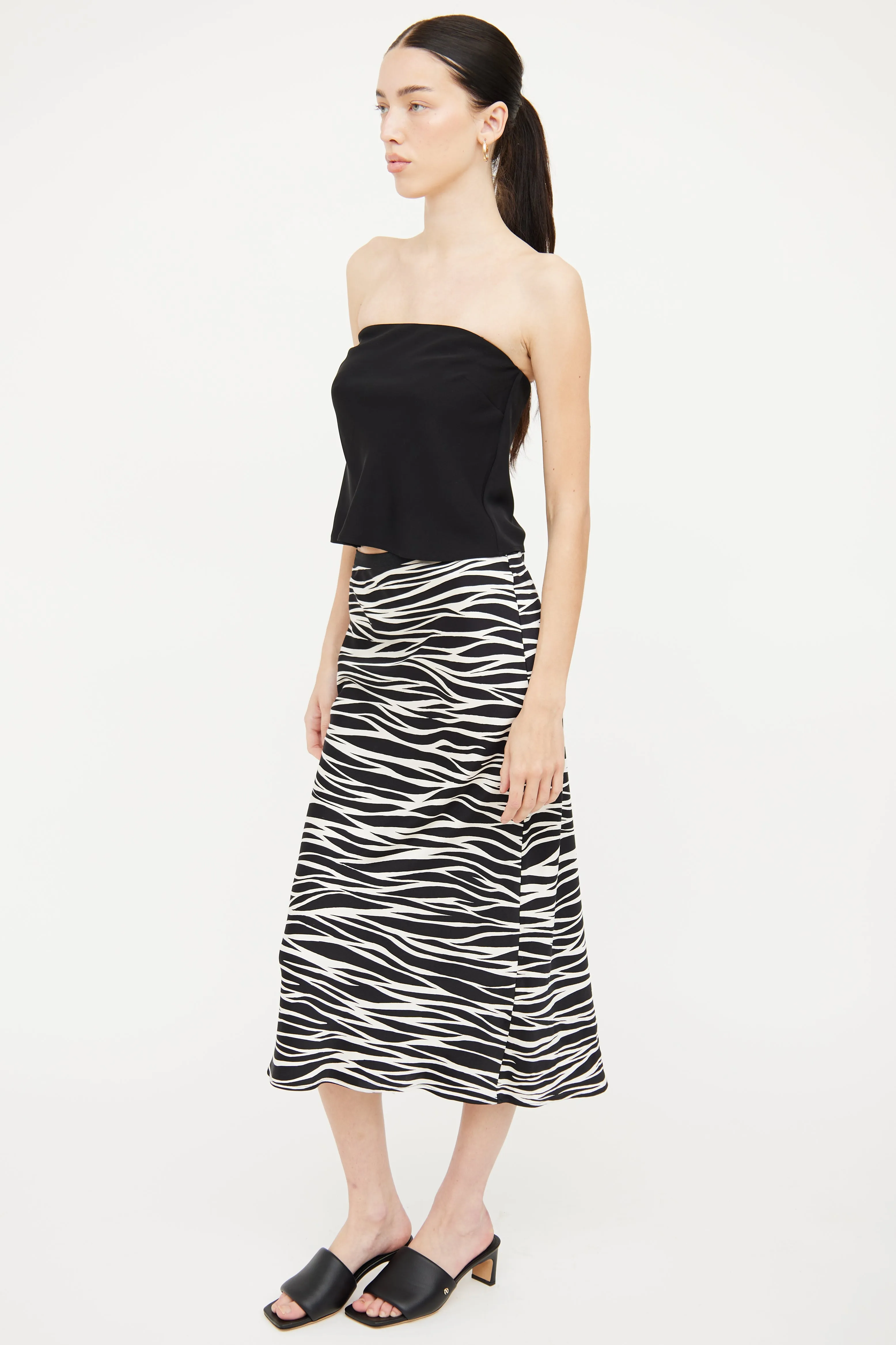Black & White Printed Silk Skirt