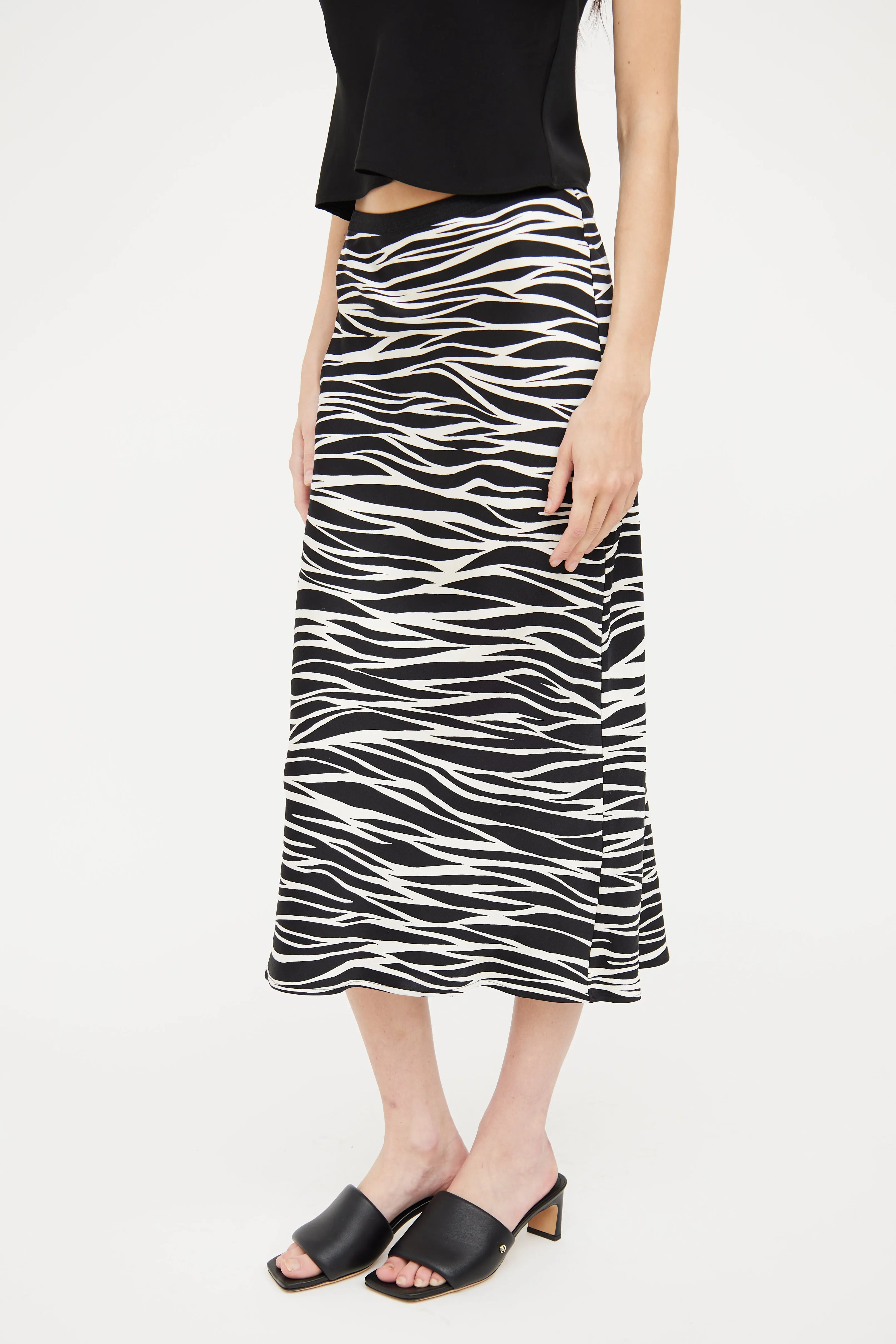 Black & White Printed Silk Skirt