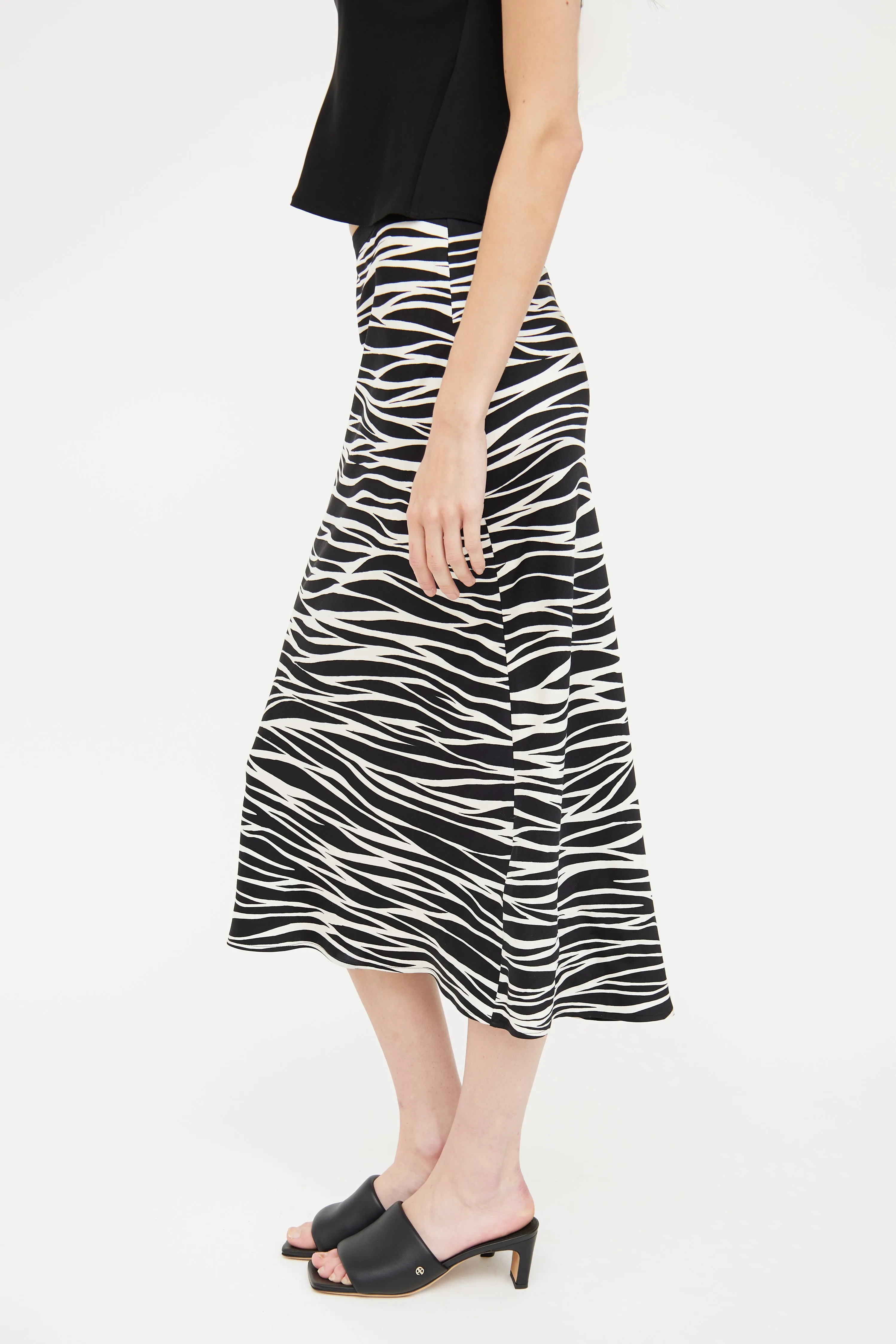 Black & White Printed Silk Skirt