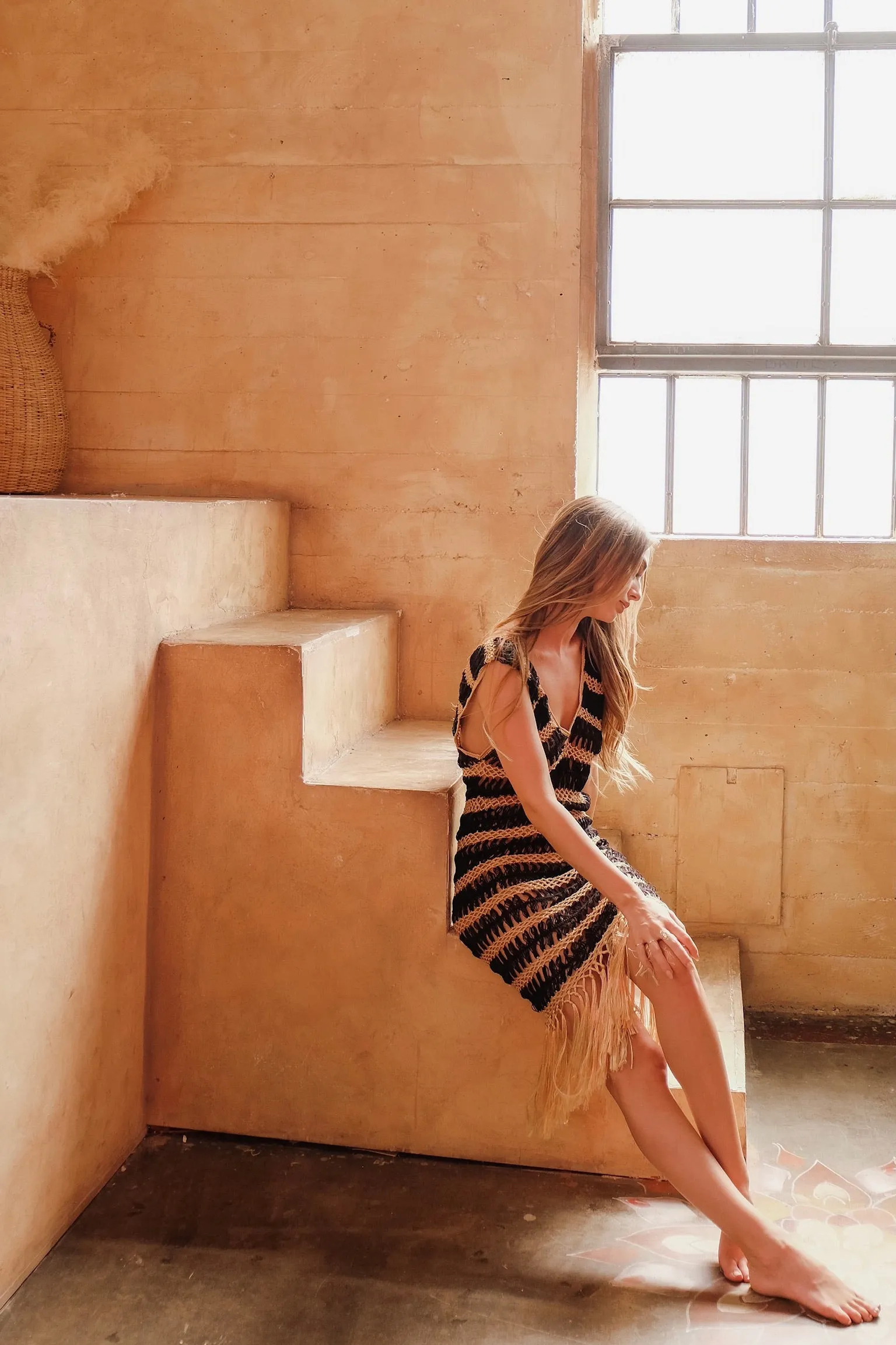Black and Gold Crochet Fringe Dress