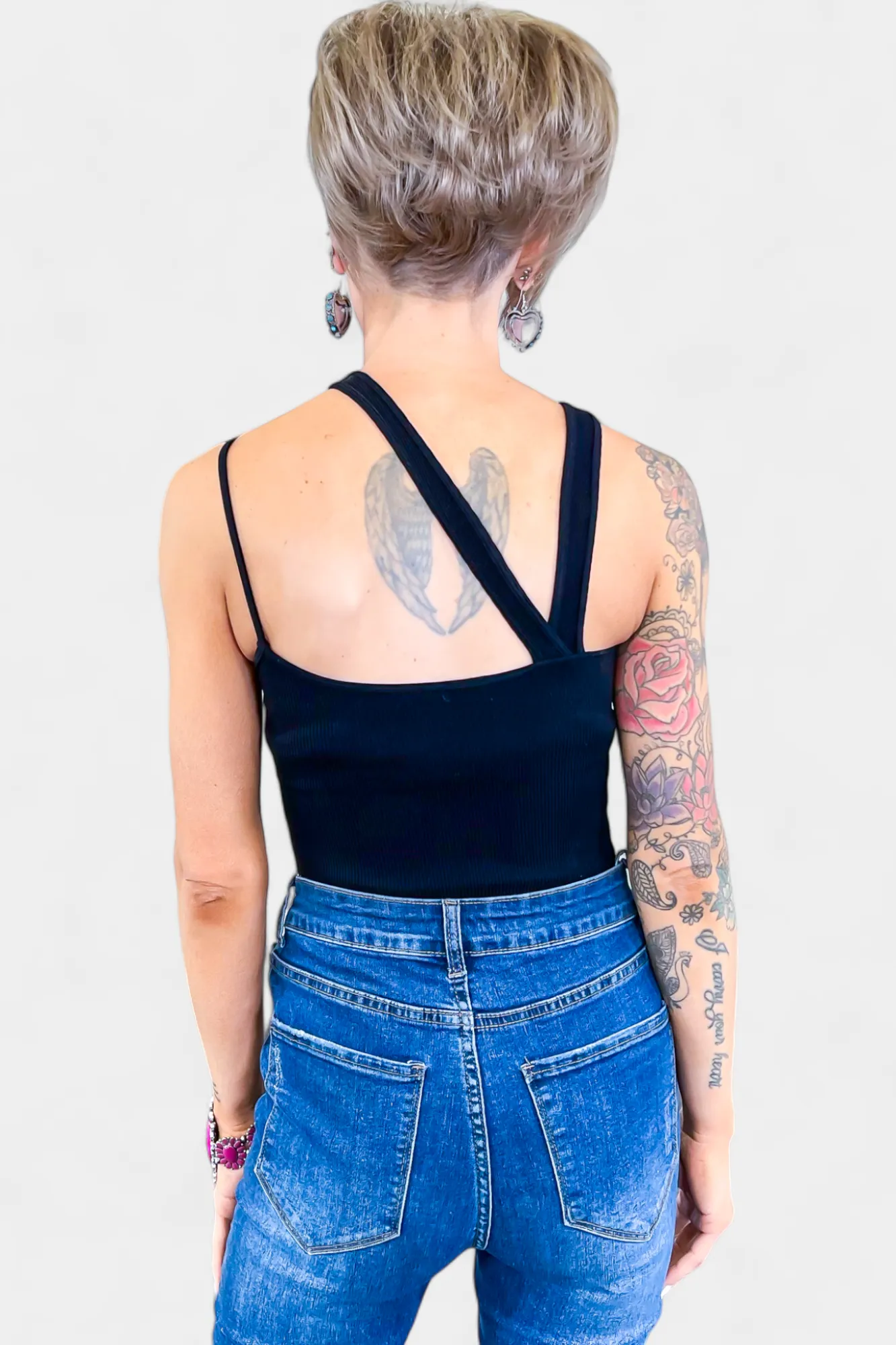 Black Asymmetric Ribbed Bodysuit