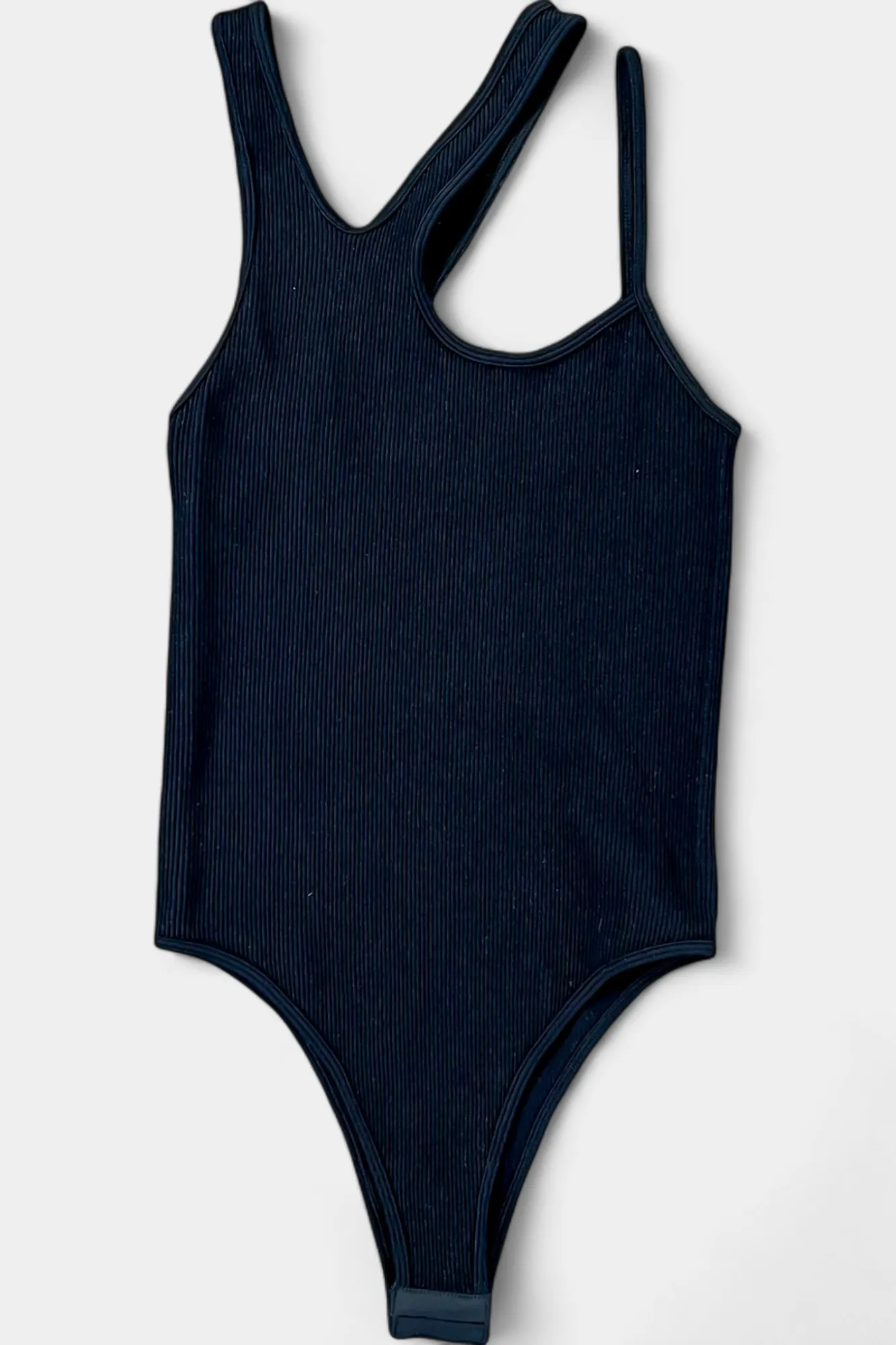 Black Asymmetric Ribbed Bodysuit