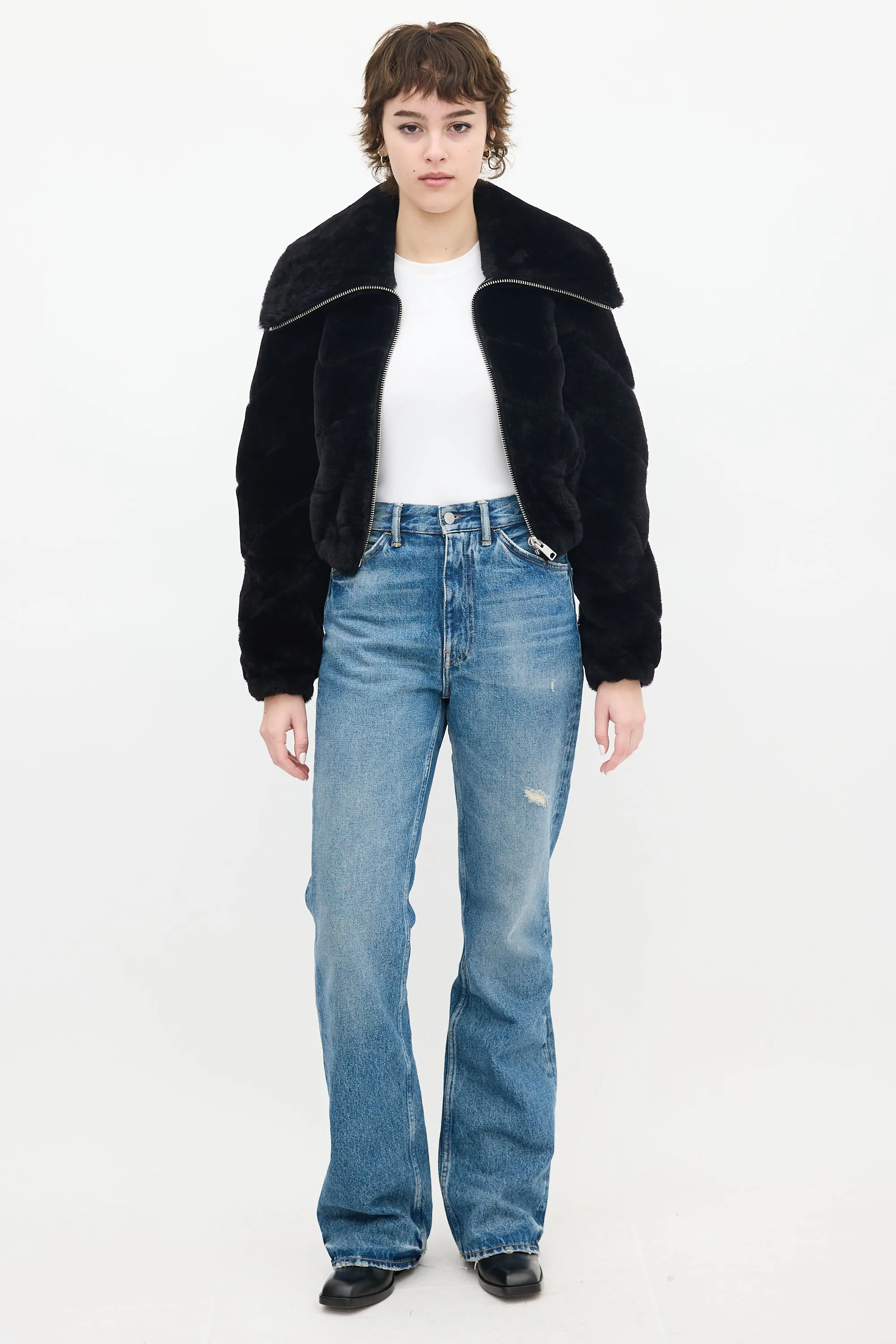 Black Faux Fur Adley Chevron Cropped Jacket
