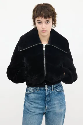 Black Faux Fur Adley Chevron Cropped Jacket