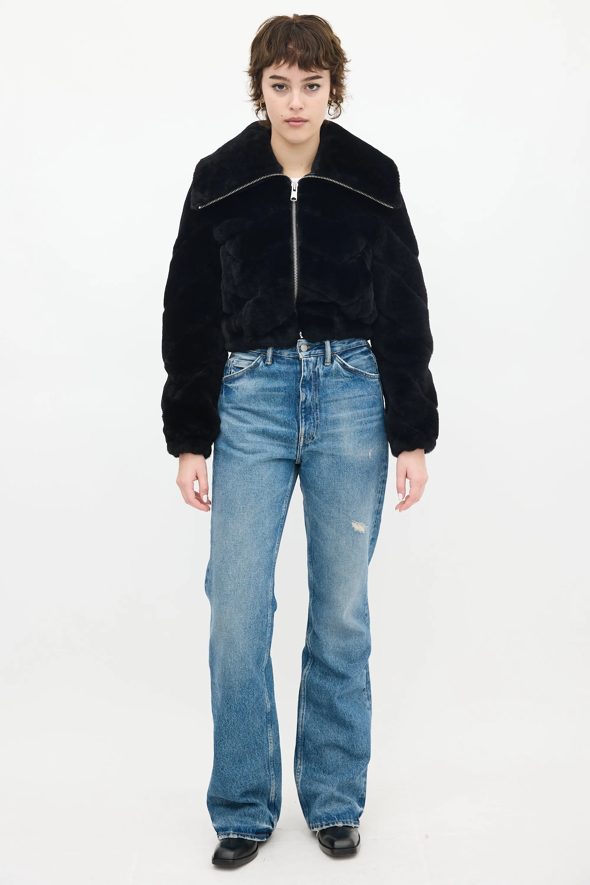 Black Faux Fur Adley Chevron Cropped Jacket