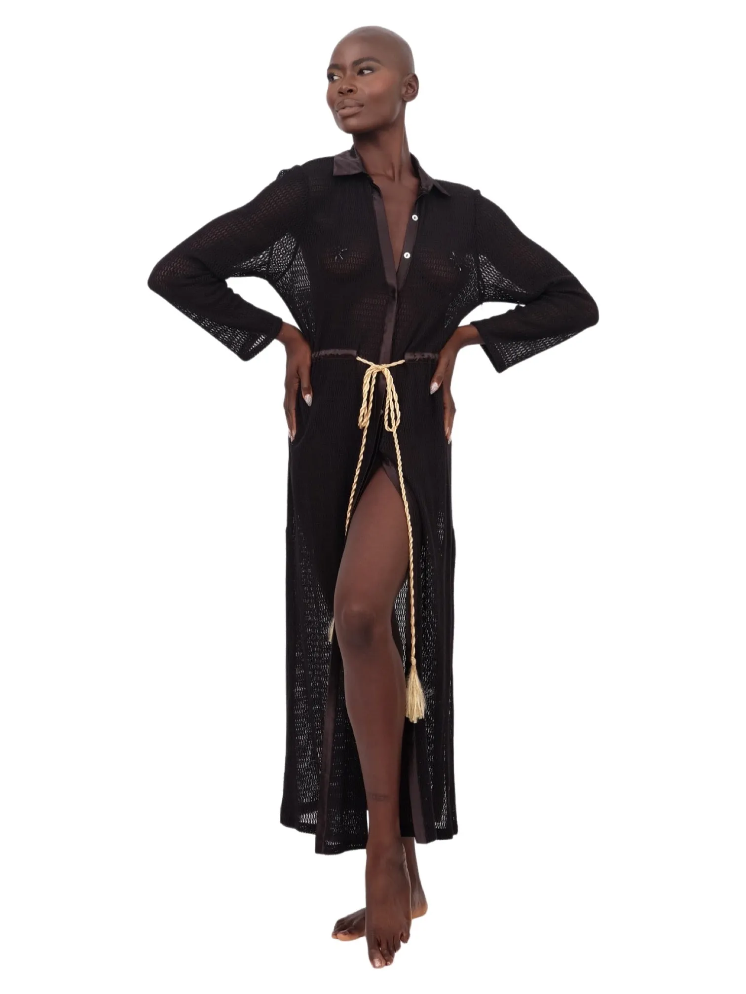 Black Lace and Satin Maxi Coverup