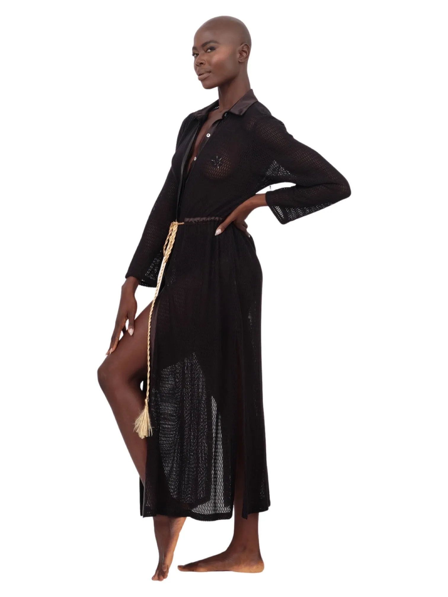 Black Lace and Satin Maxi Coverup